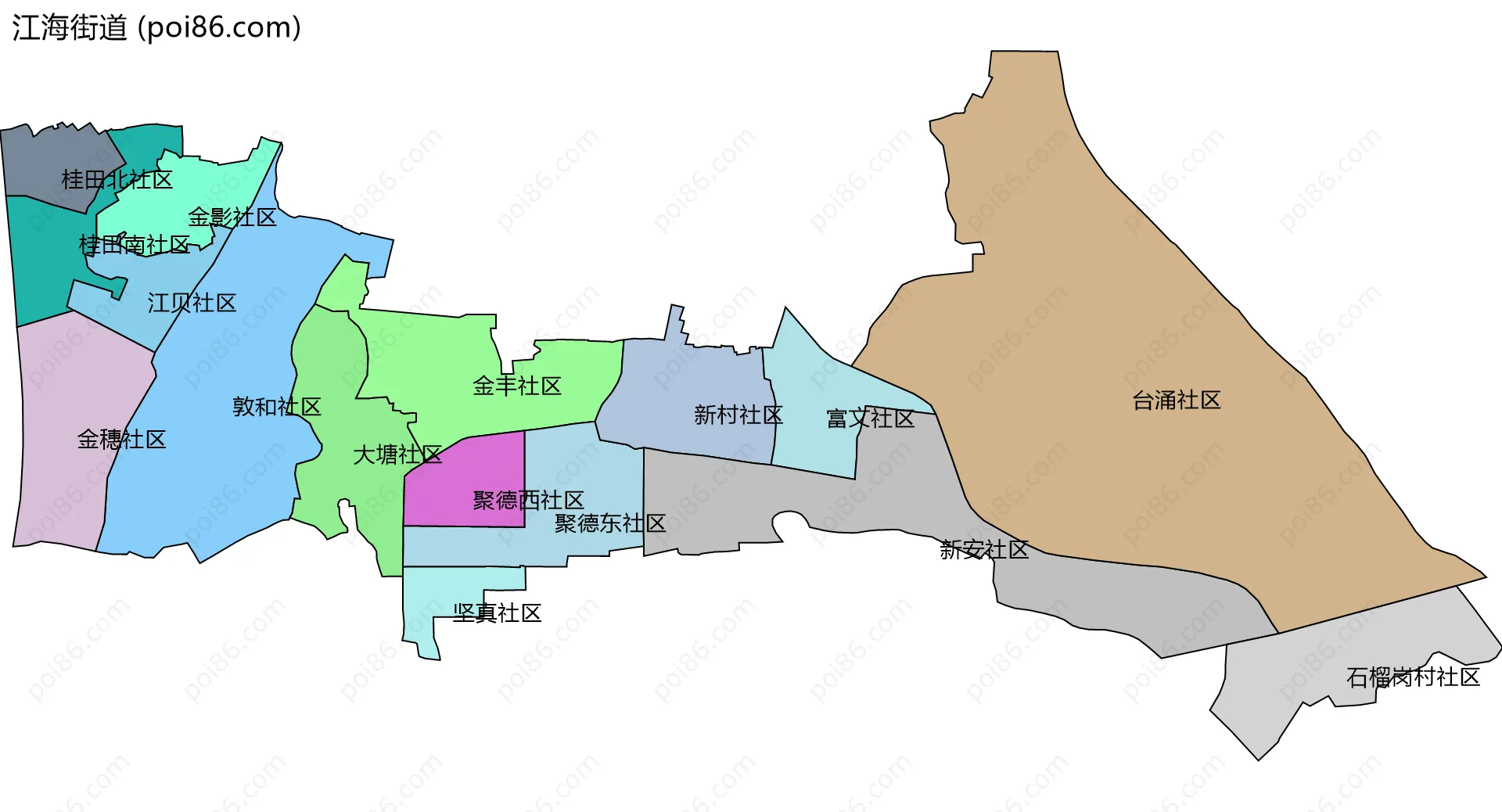 江海街道边界地图(五级行政区划)