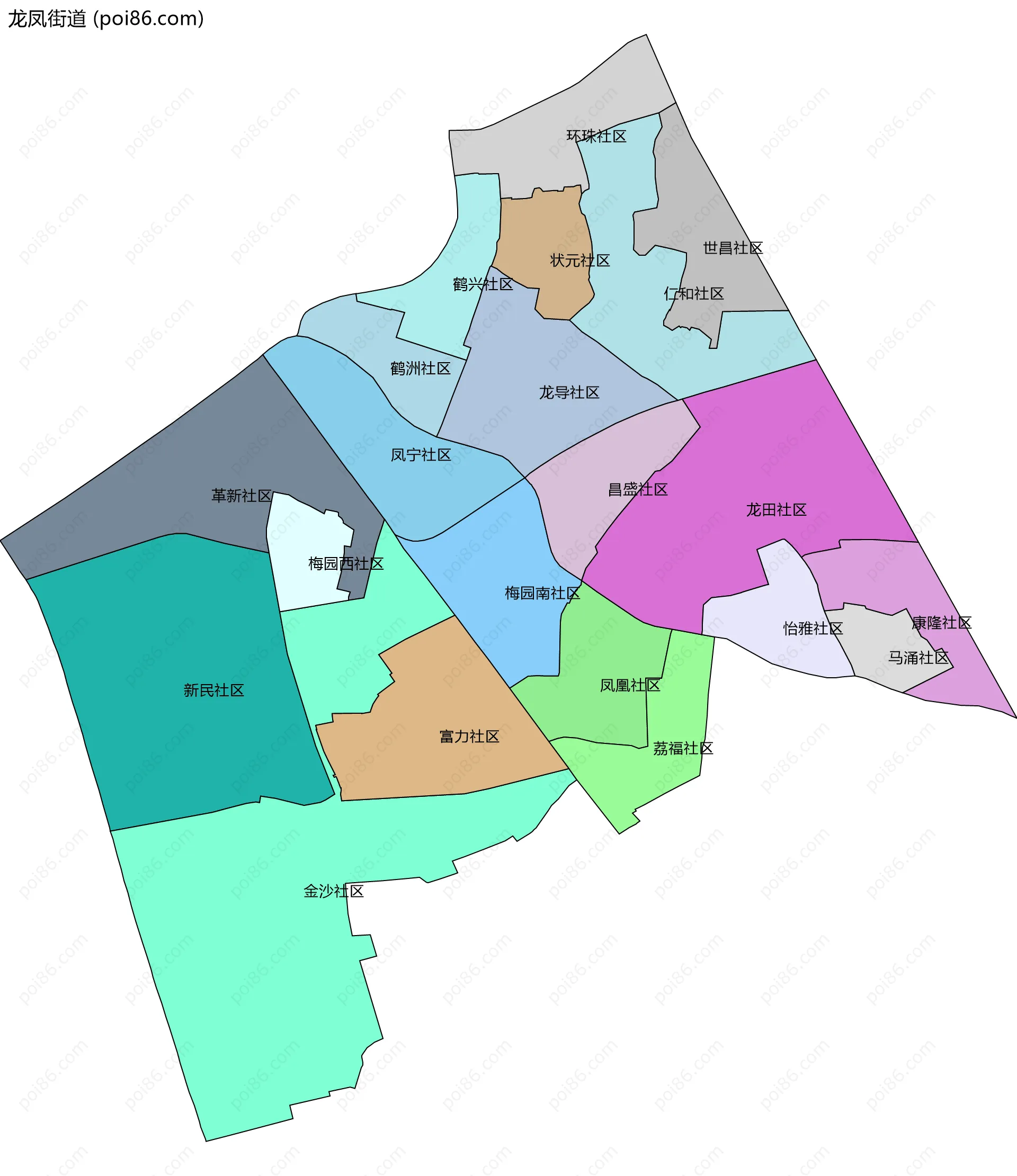 龙凤街道边界地图(五级行政区划)