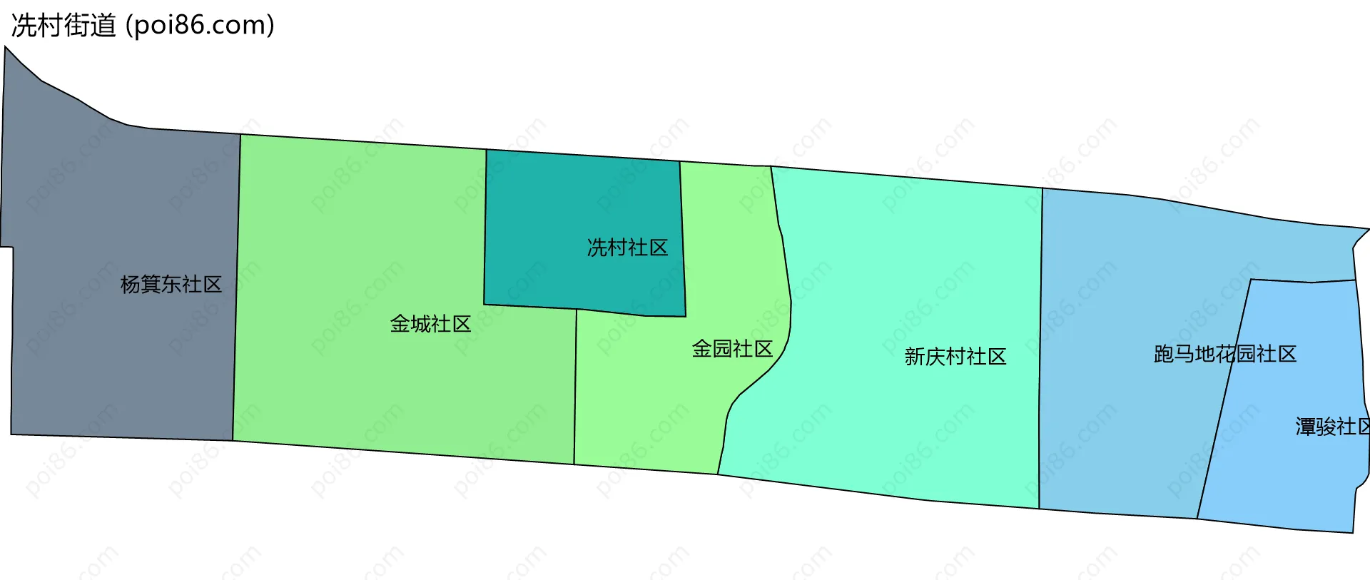 冼村街道边界地图(五级行政区划)