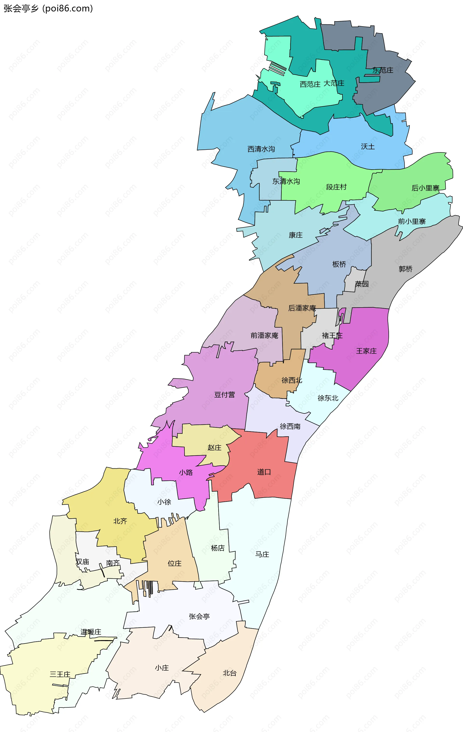 张会亭乡边界地图(五级行政区划)