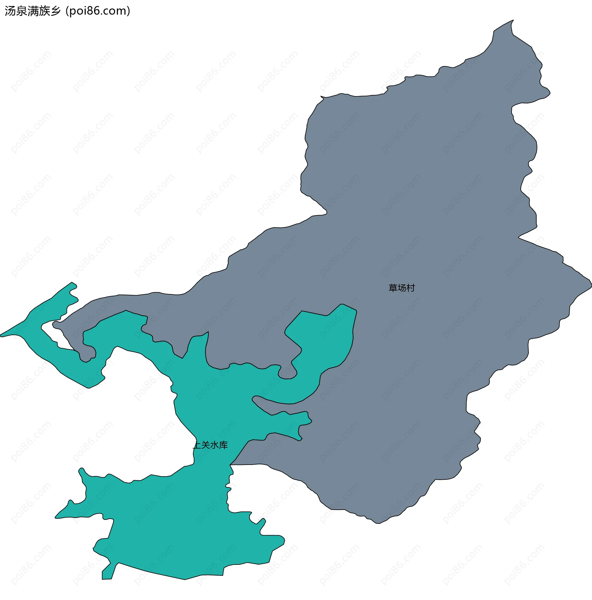 汤泉满族乡边界地图(五级行政区划)