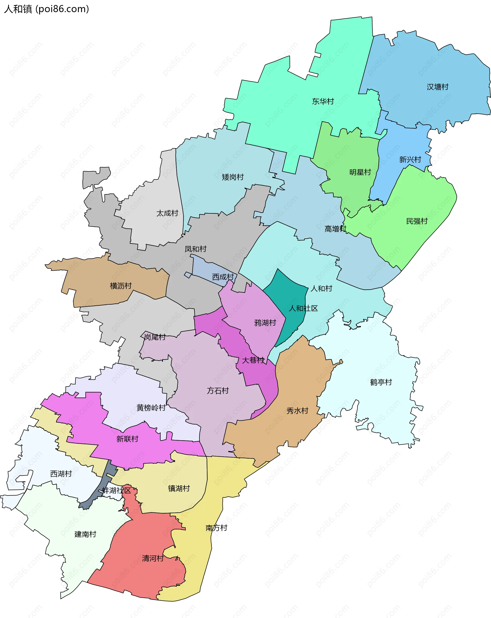 人和镇边界地图(五级行政区划)