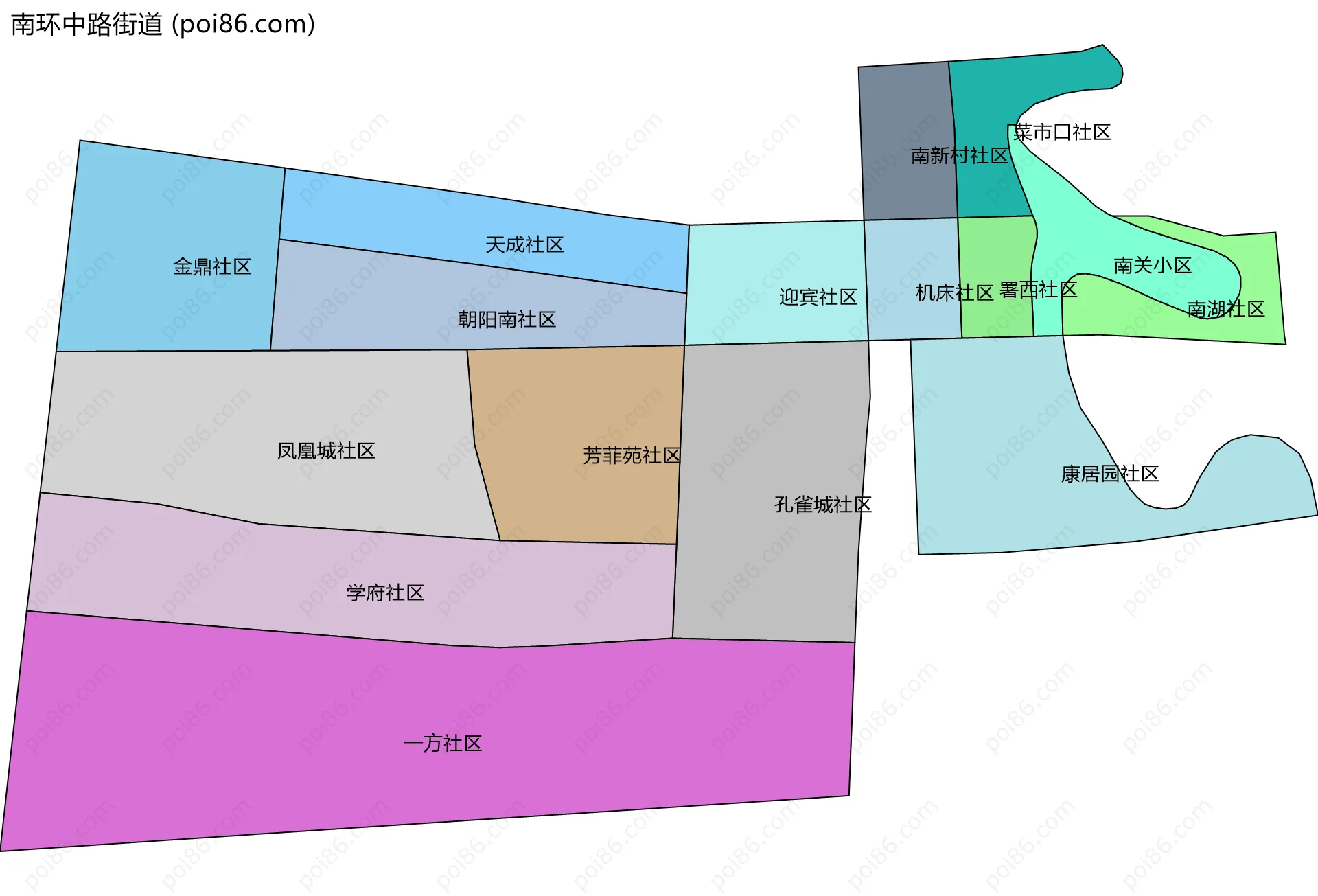 南环中路街道边界地图(五级行政区划)