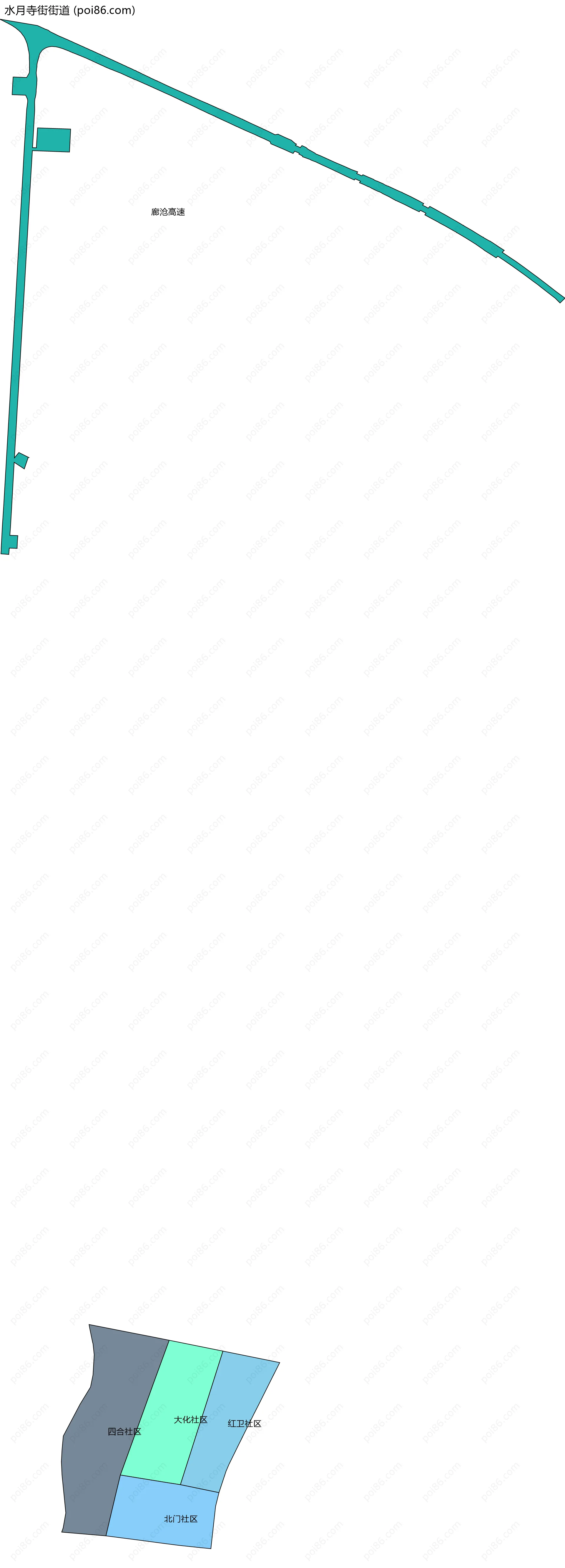 水月寺街街道边界地图(五级行政区划)