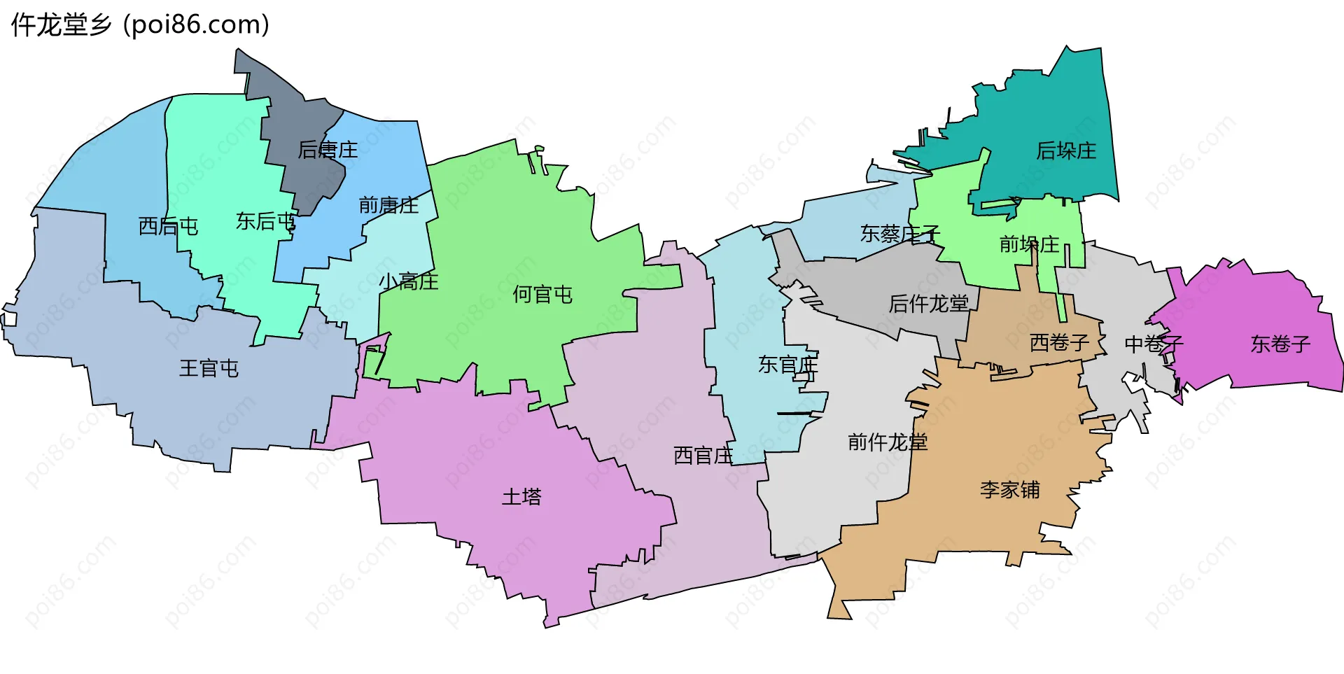 仵龙堂乡边界地图(五级行政区划)