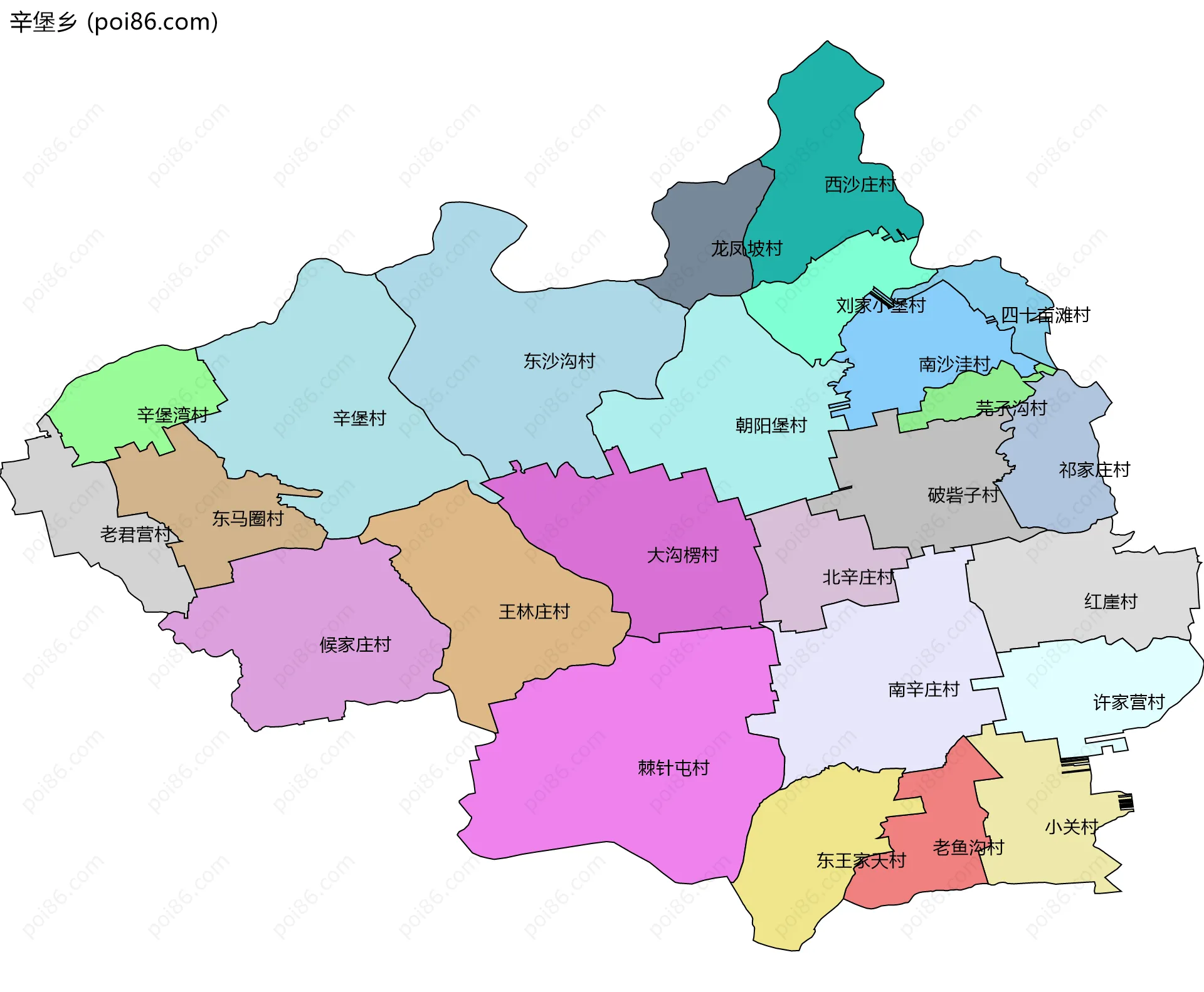 辛堡乡边界地图(五级行政区划)