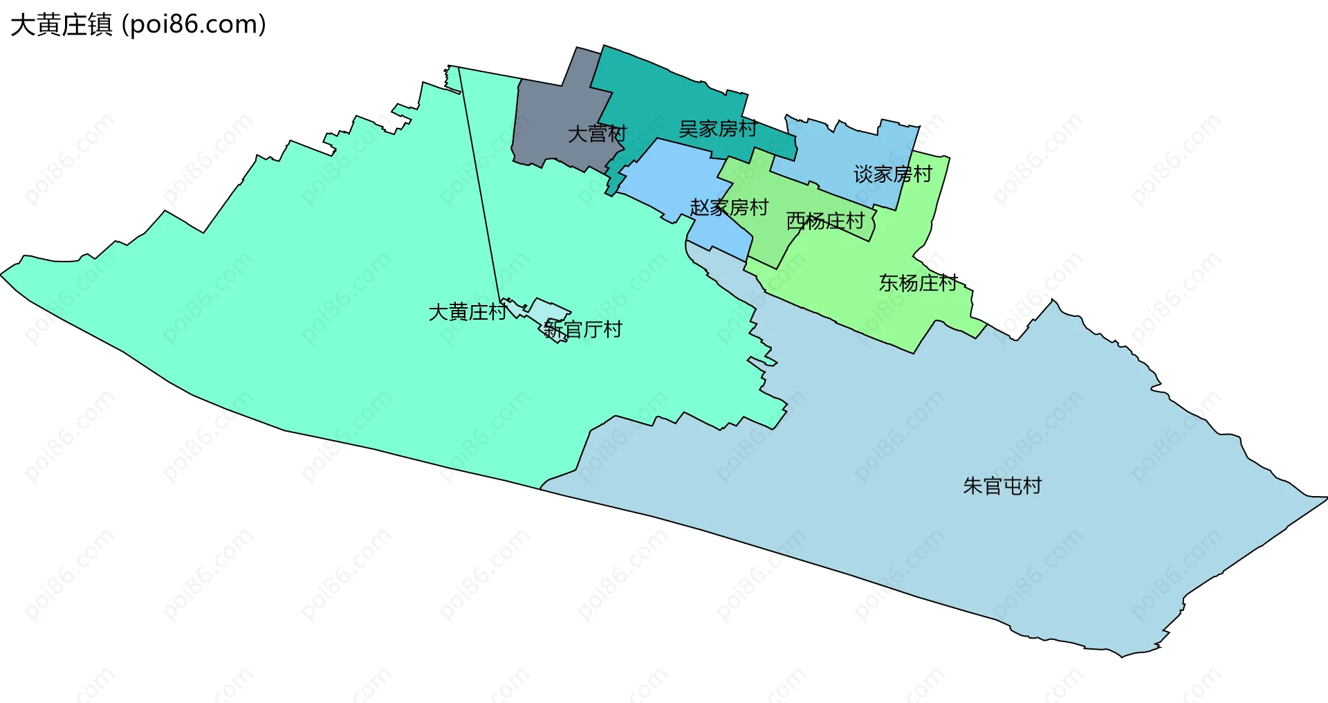 大黄庄镇边界地图(五级行政区划)
