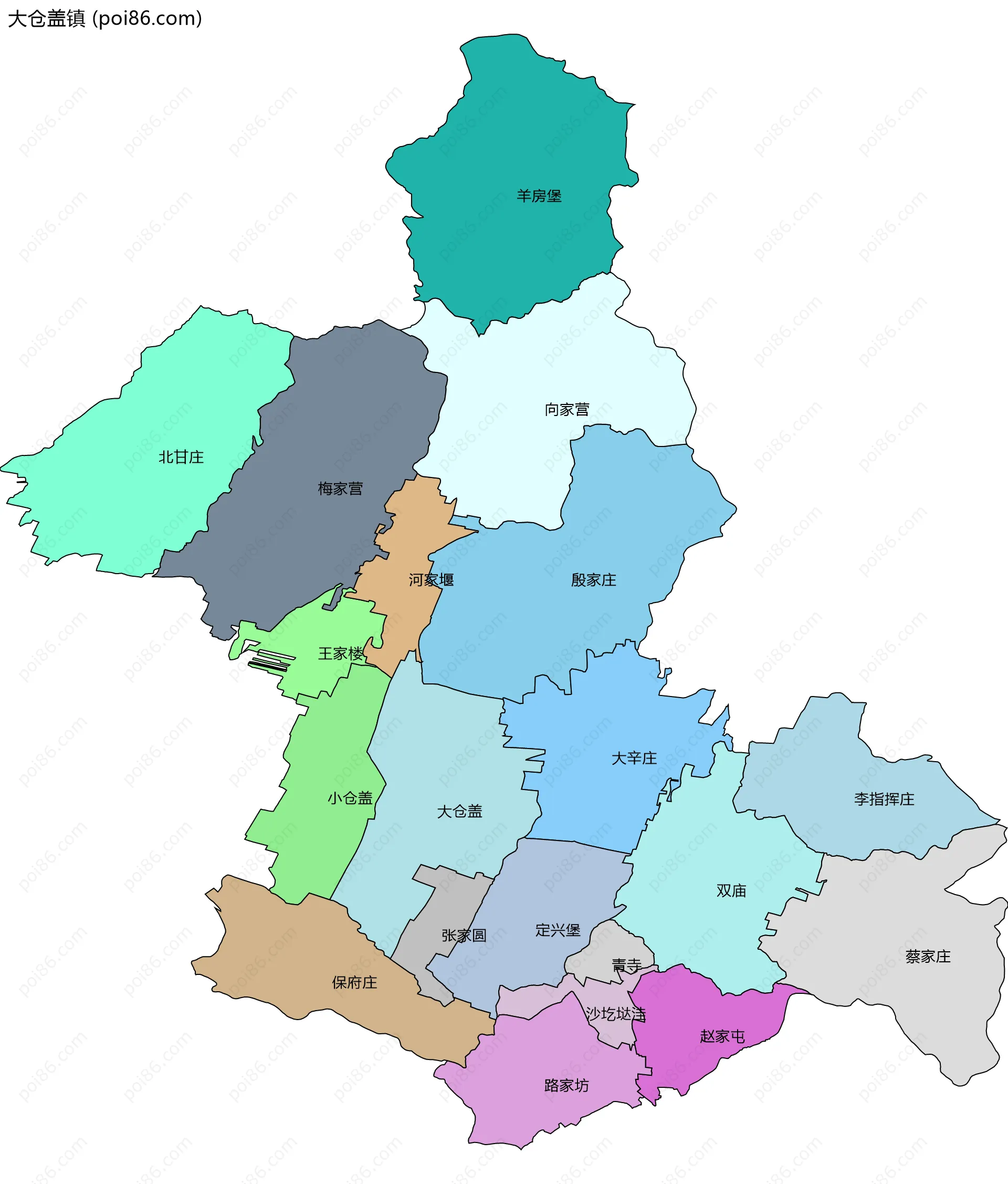 大仓盖镇边界地图(五级行政区划)