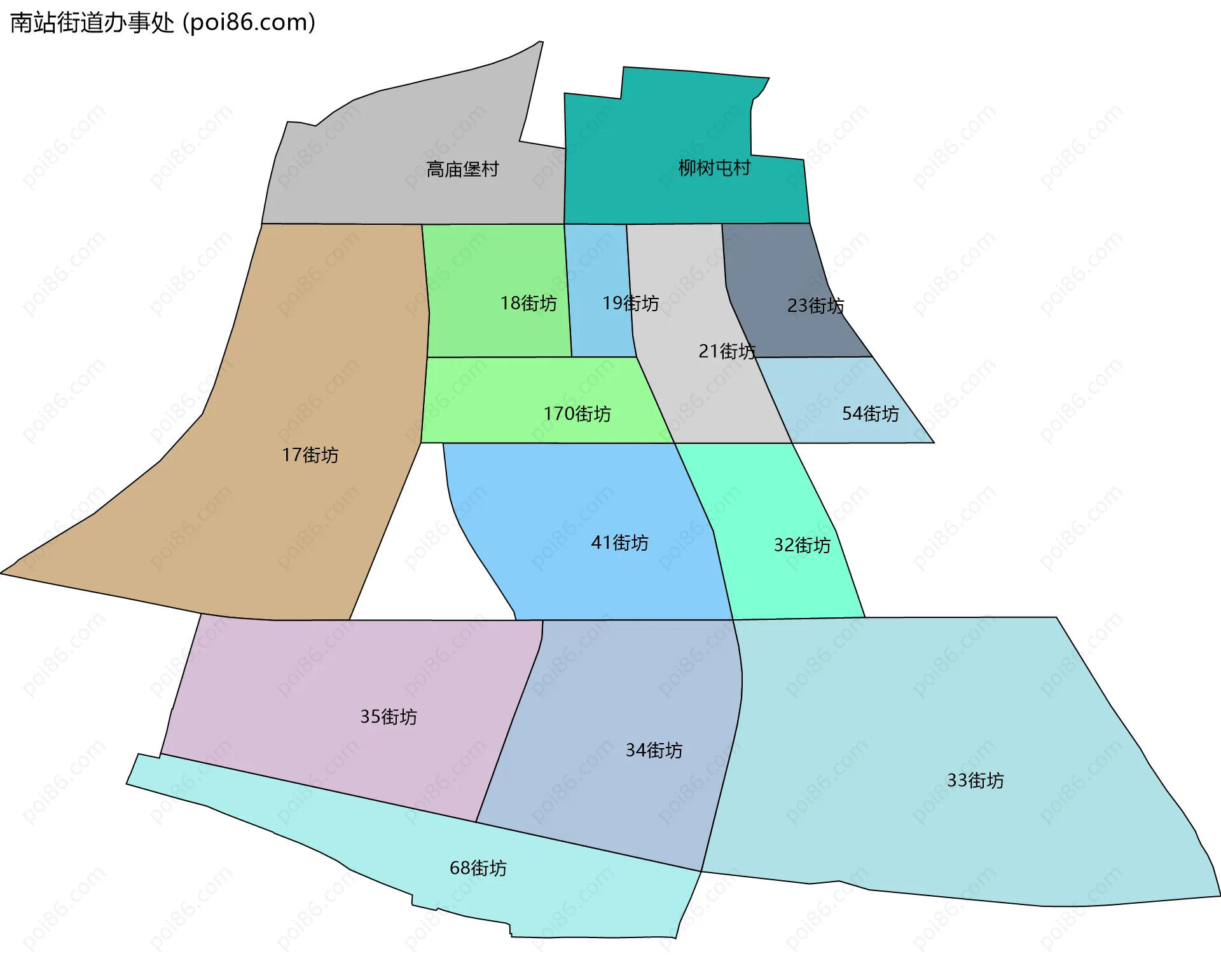 南站街道办事处边界地图(五级行政区划)