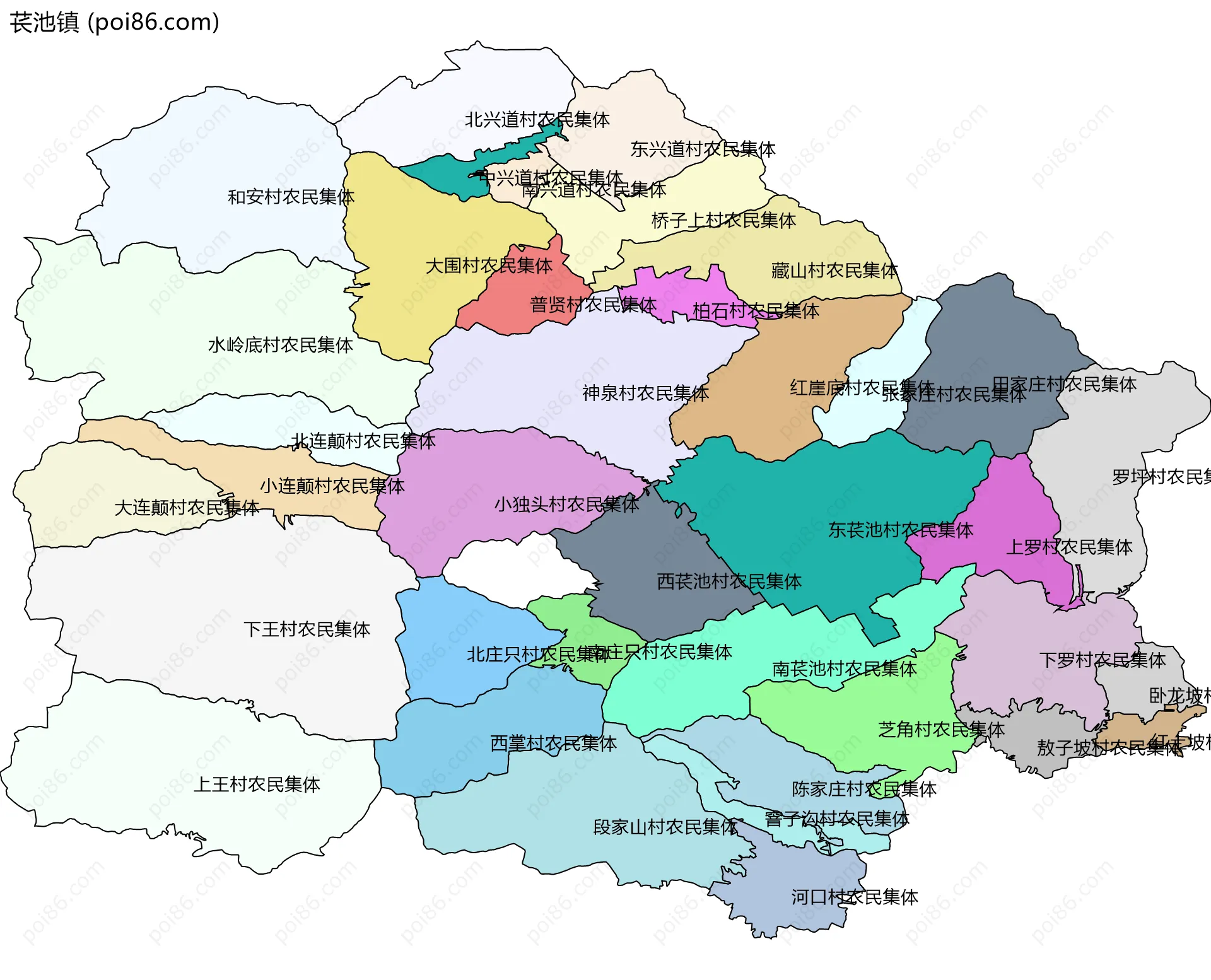 苌池镇边界地图(五级行政区划)