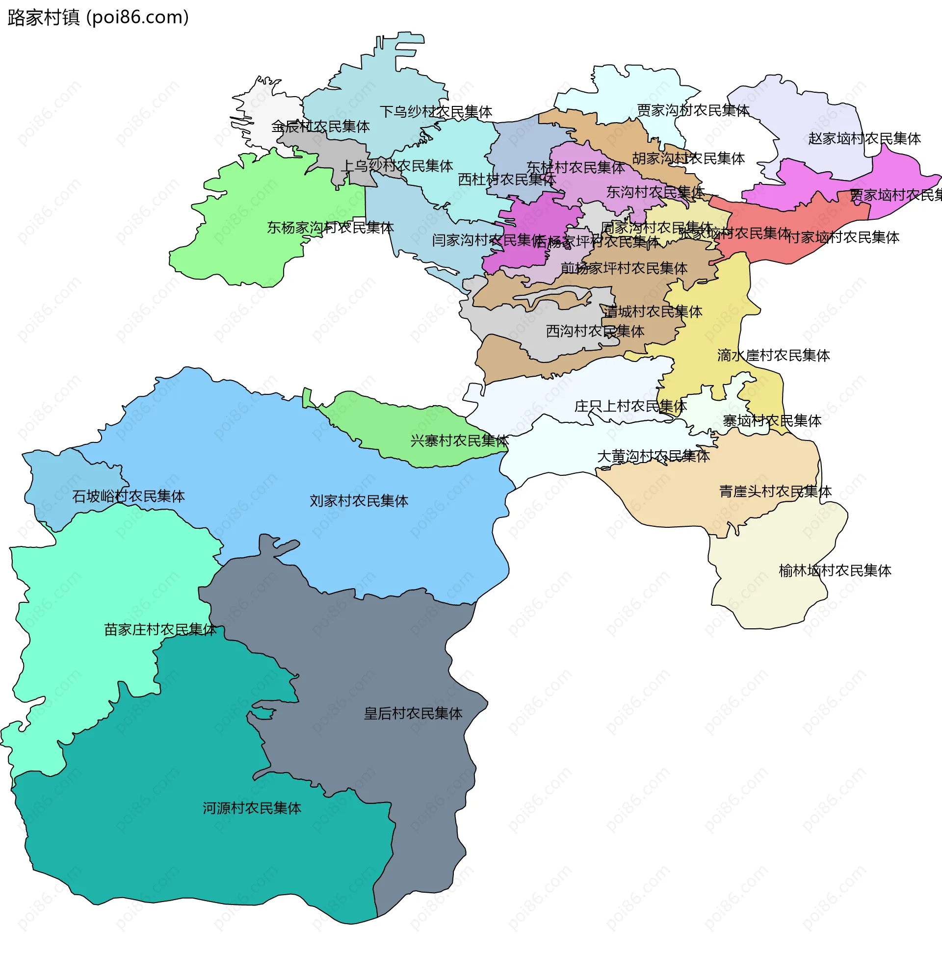 路家村镇边界地图(五级行政区划)