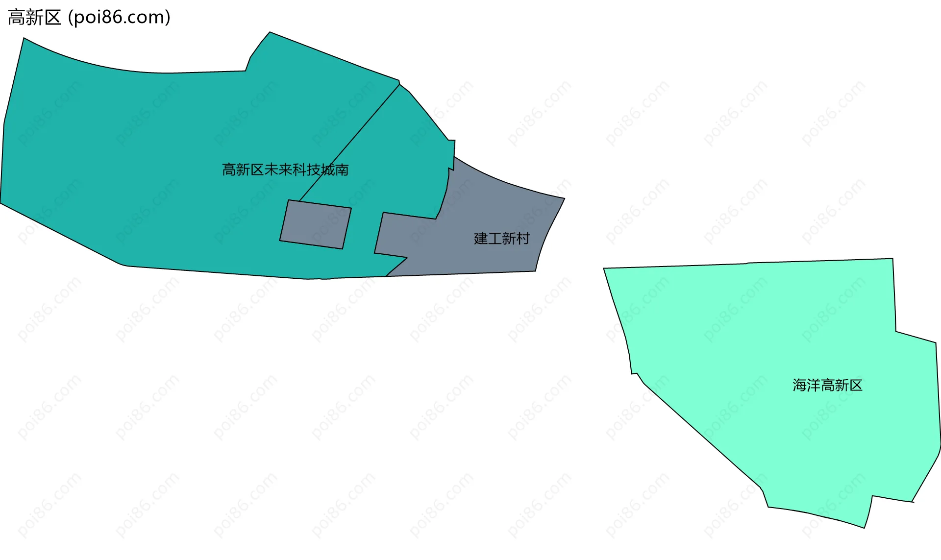 高新区边界地图(五级行政区划)