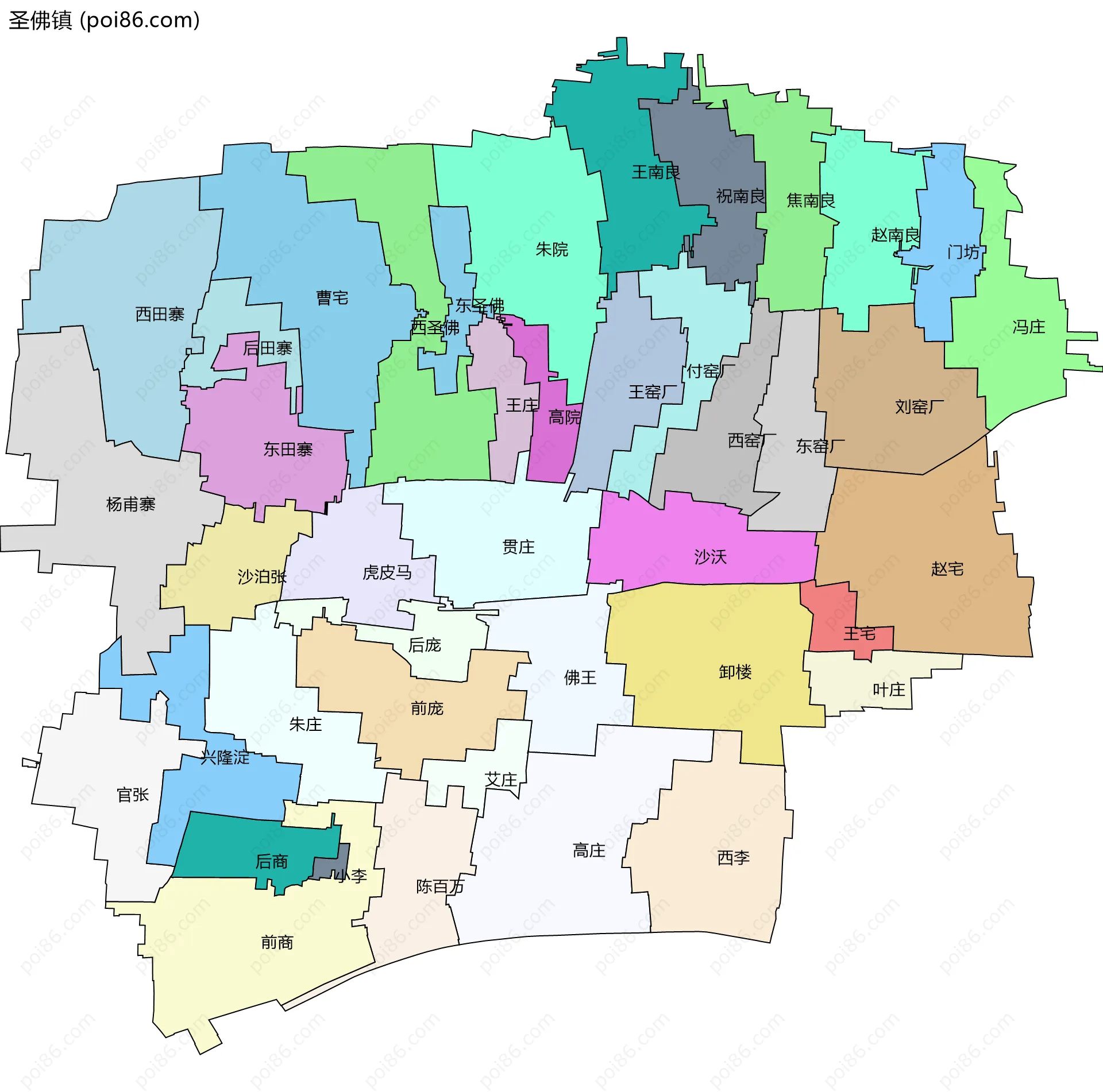 圣佛镇边界地图(五级行政区划)