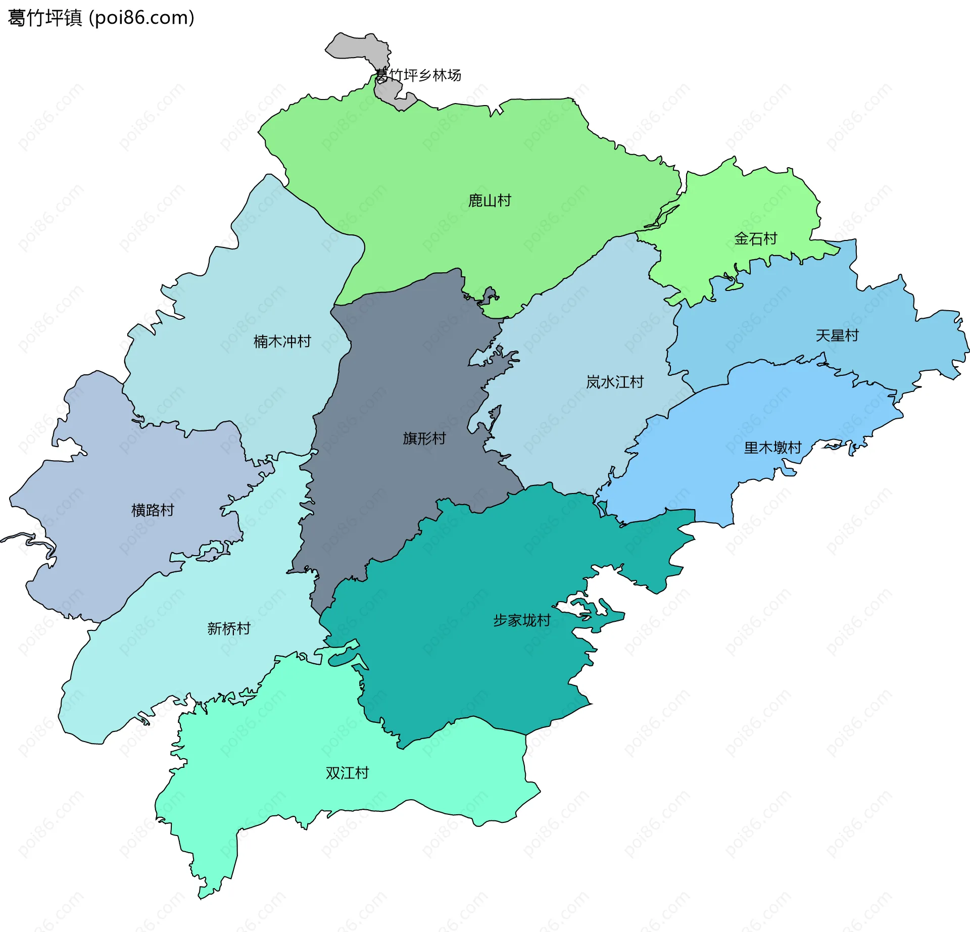 葛竹坪镇边界地图(五级行政区划)
