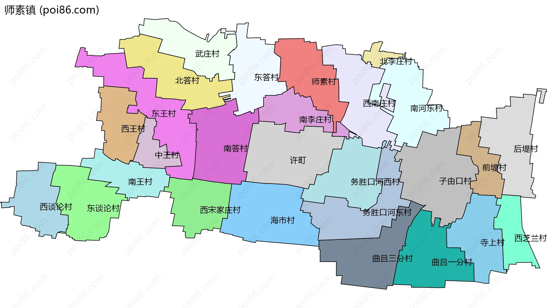 师素镇边界地图(五级行政区划)