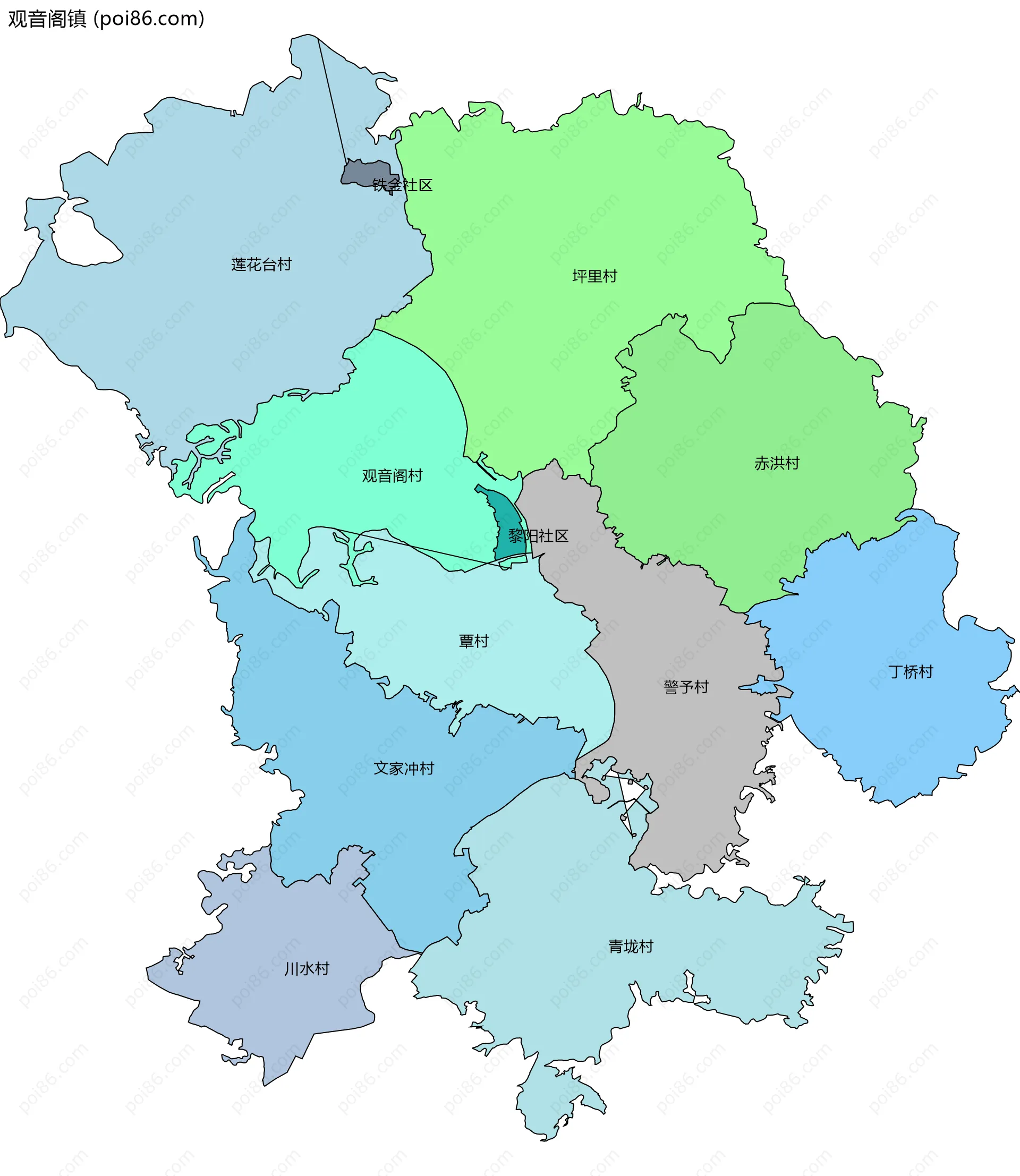 观音阁镇边界地图(五级行政区划)