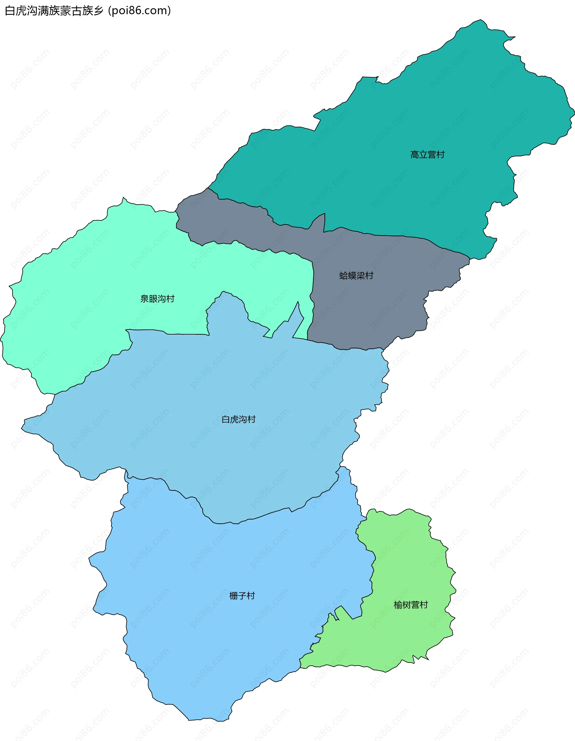 白虎沟满族蒙古族乡边界地图(五级行政区划)