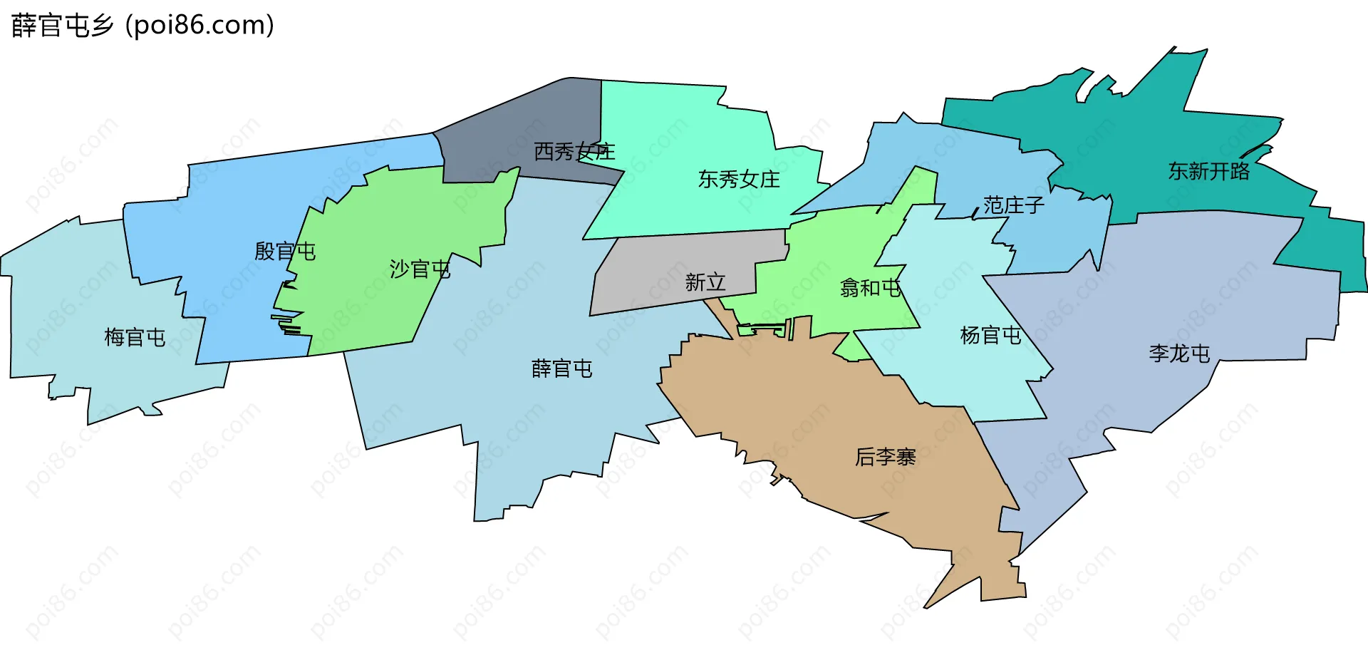 薛官屯乡边界地图(五级行政区划)