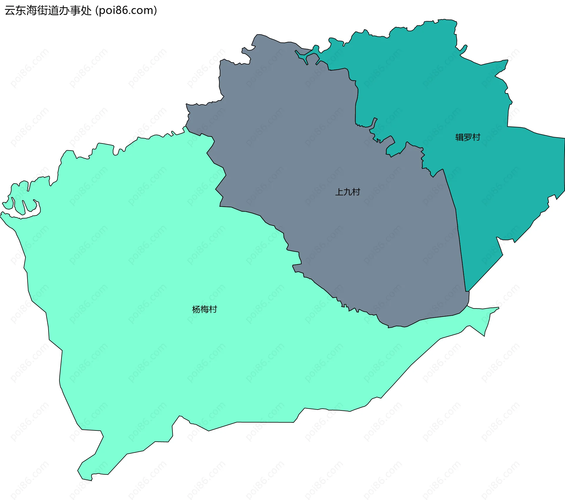 云东海街道办事处边界地图(五级行政区划)