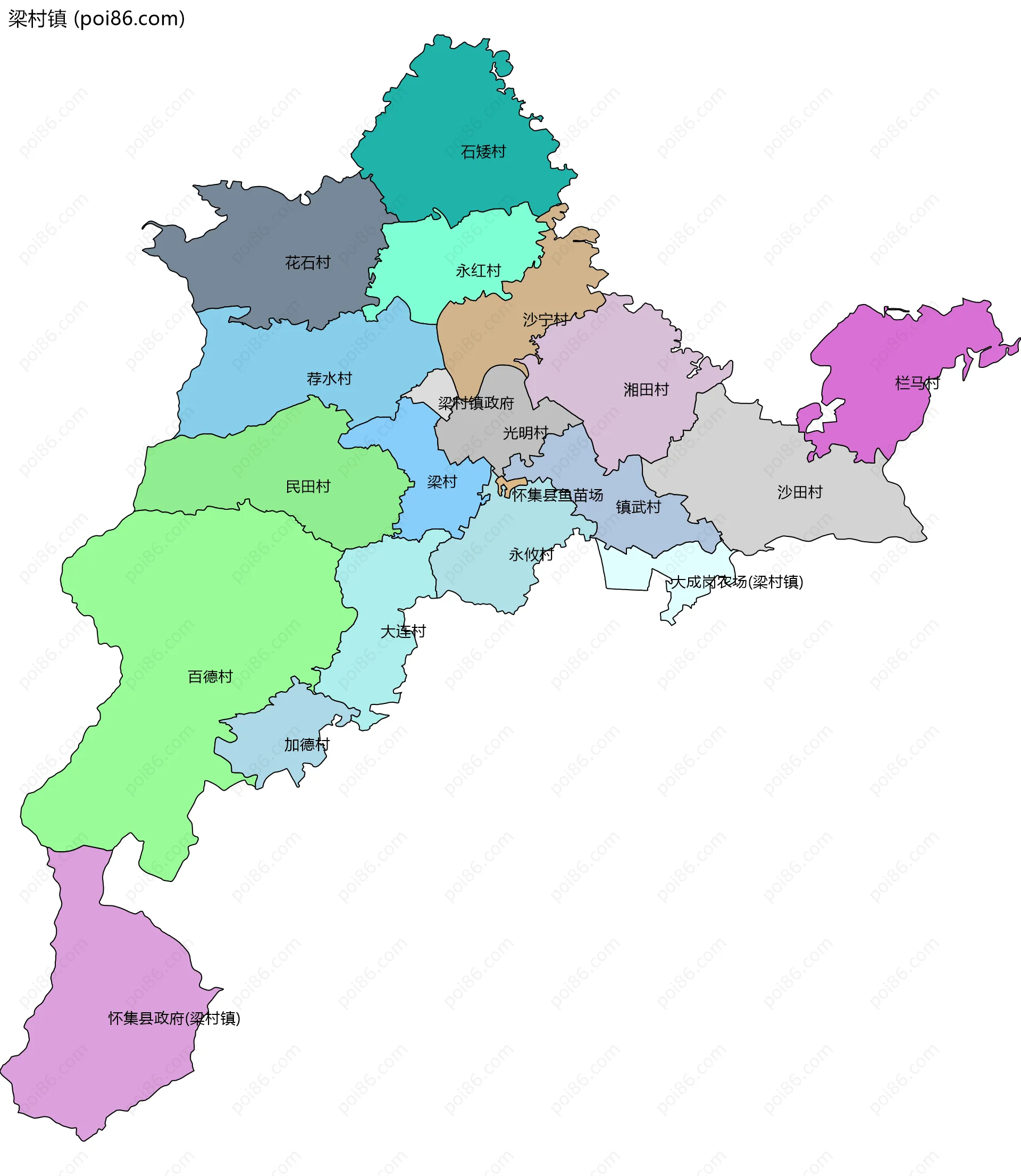 梁村镇边界地图(五级行政区划)