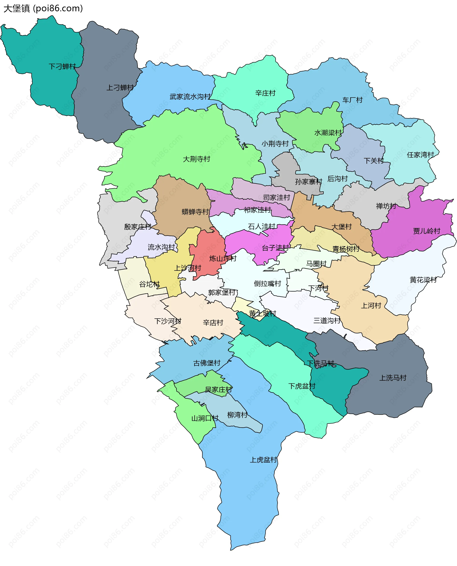 大堡镇边界地图(五级行政区划)