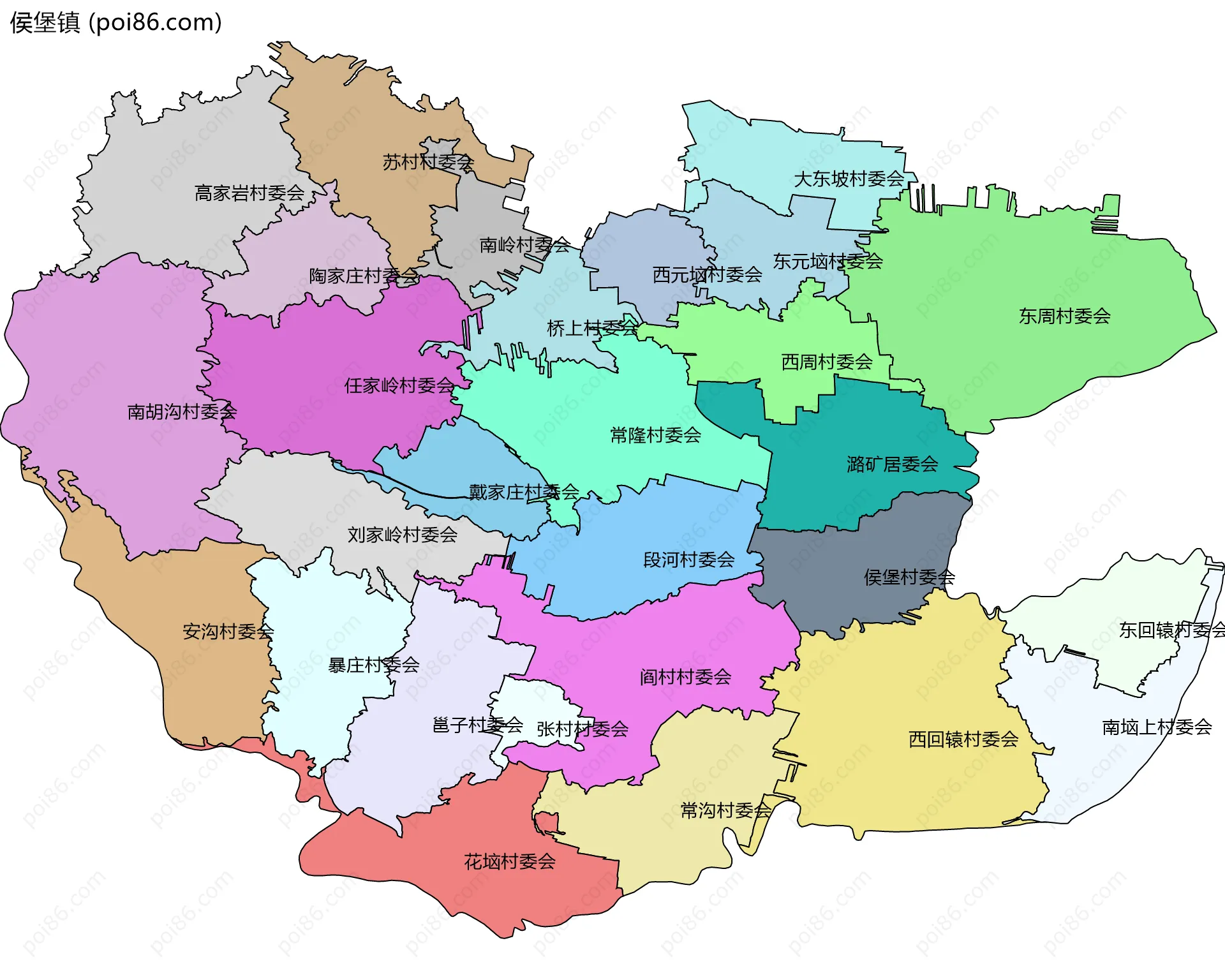 侯堡镇边界地图(五级行政区划)