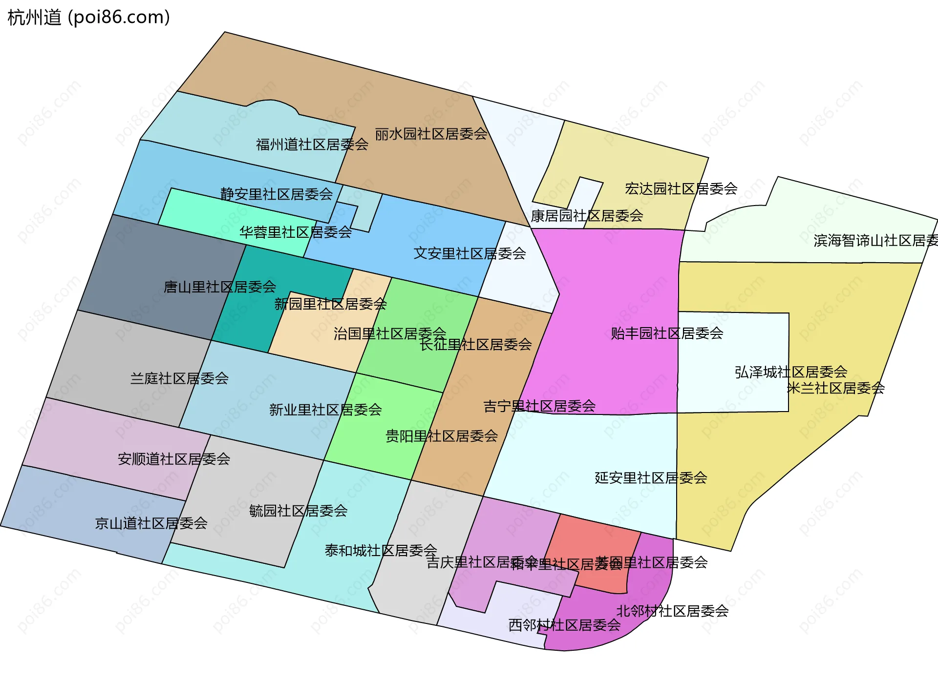 杭州道边界地图(五级行政区划)