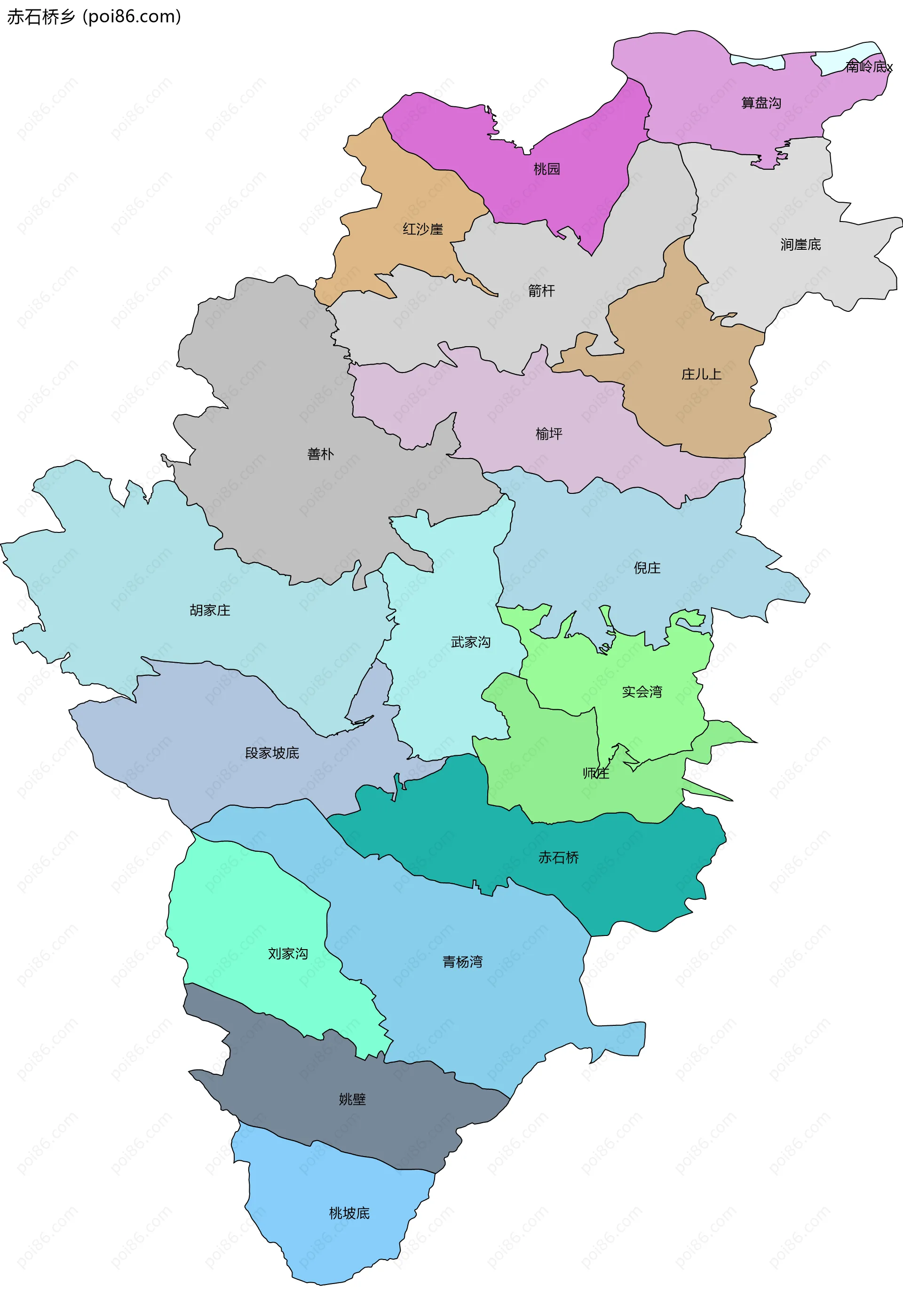 赤石桥乡边界地图(五级行政区划)