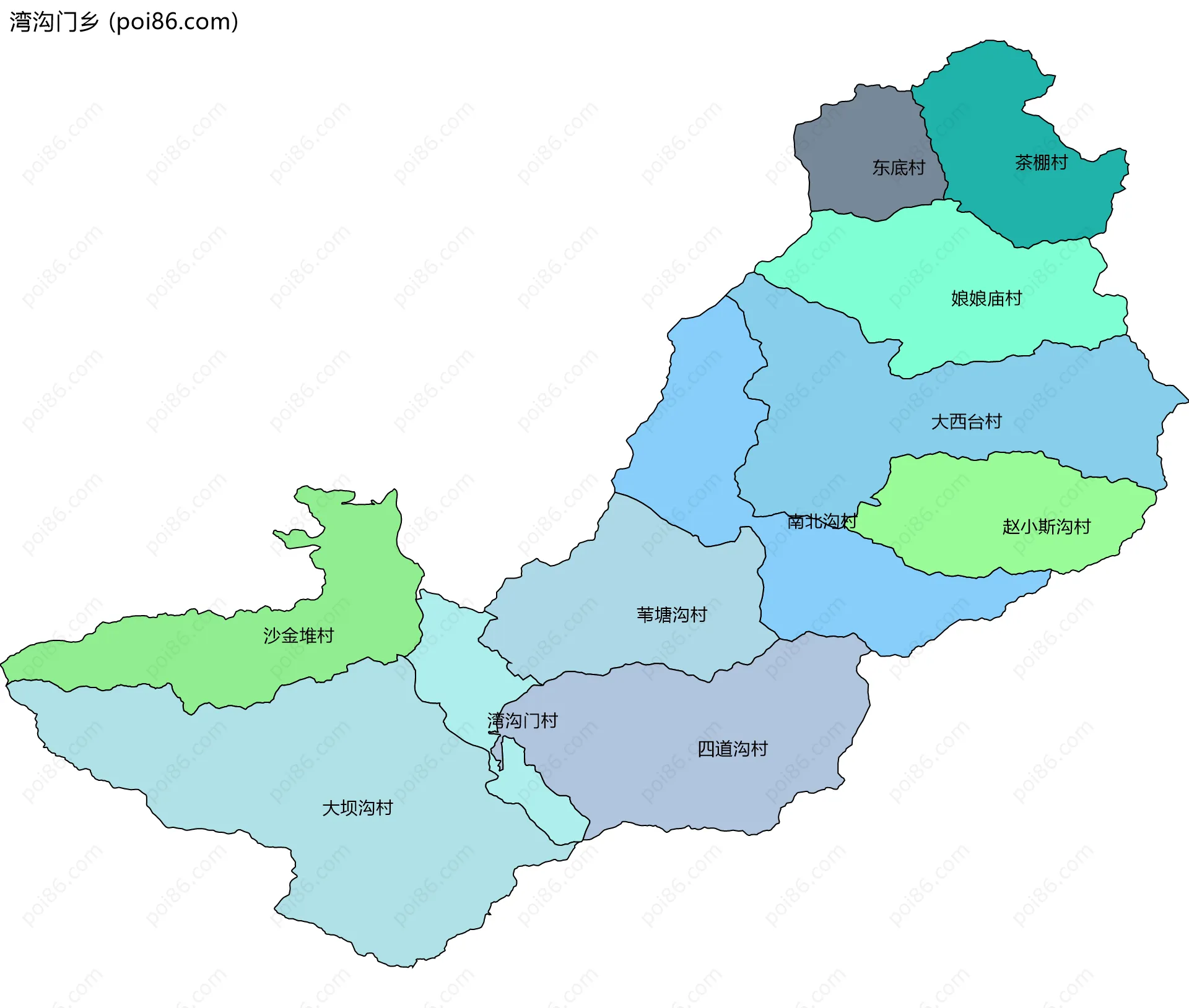 湾沟门乡边界地图(五级行政区划)