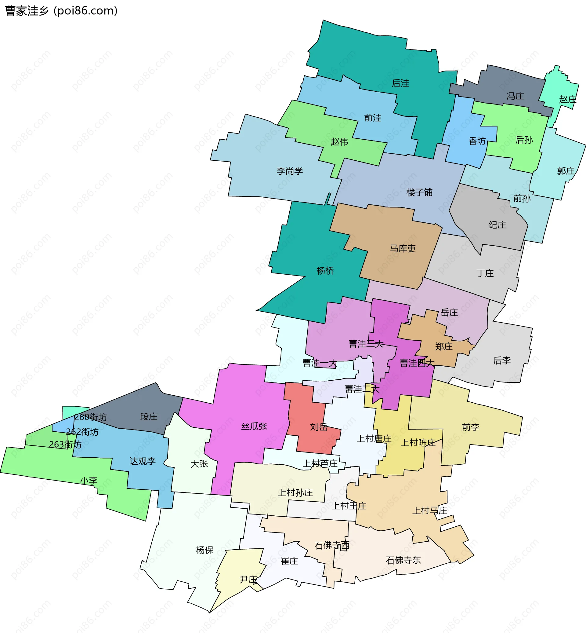 曹家洼乡边界地图(五级行政区划)