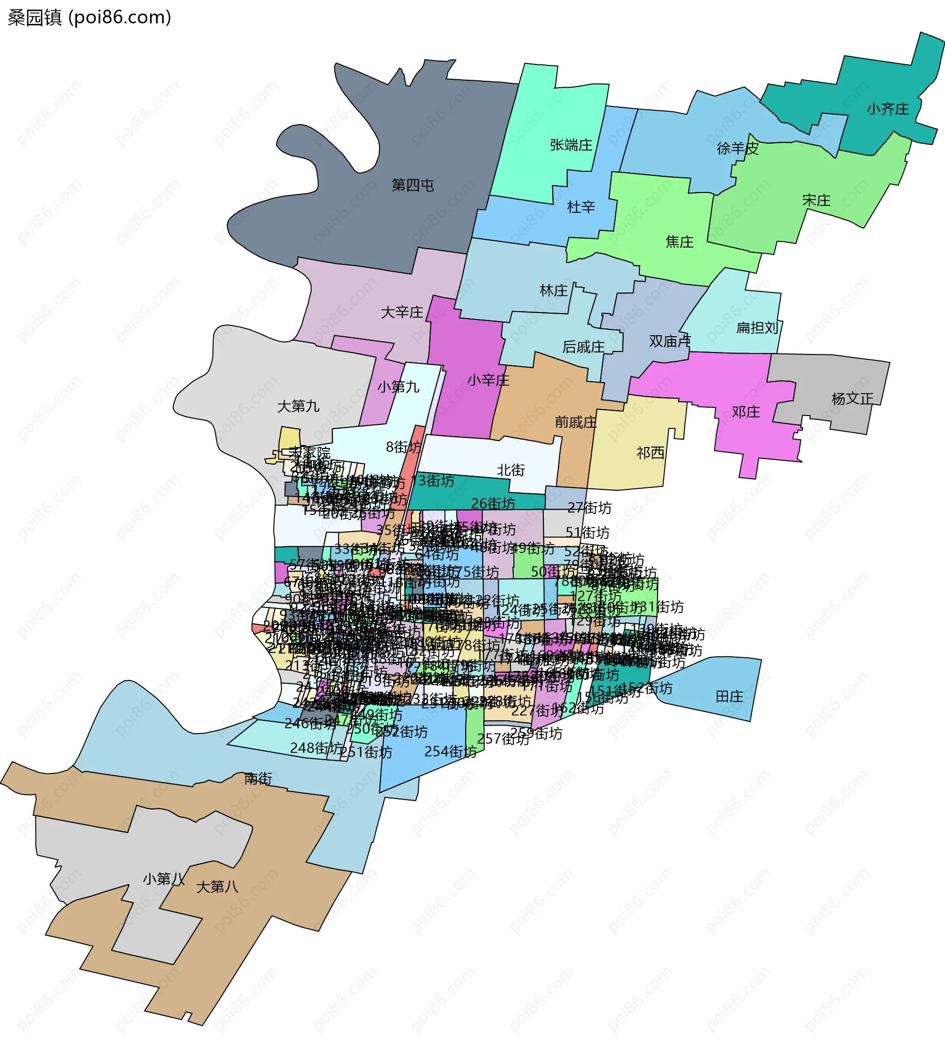 桑园镇边界地图(五级行政区划)