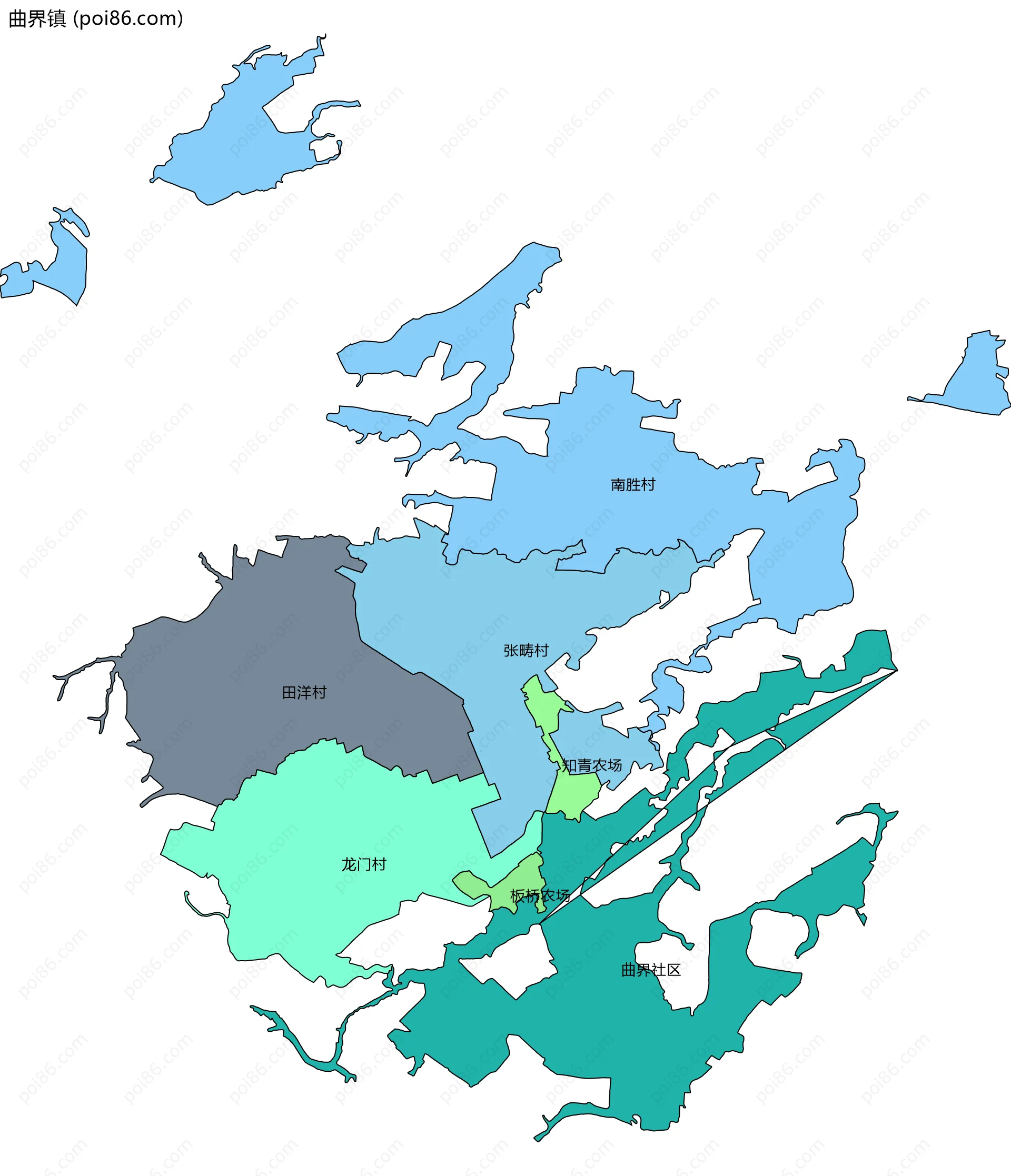 曲界镇边界地图(五级行政区划)
