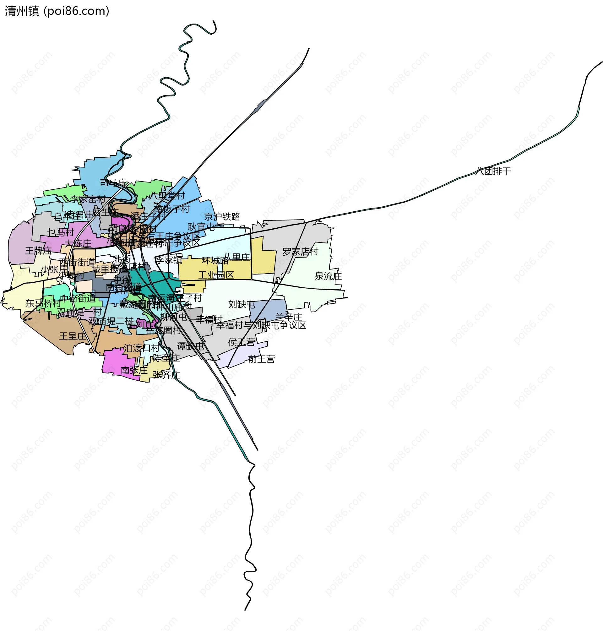 清州镇边界地图(五级行政区划)