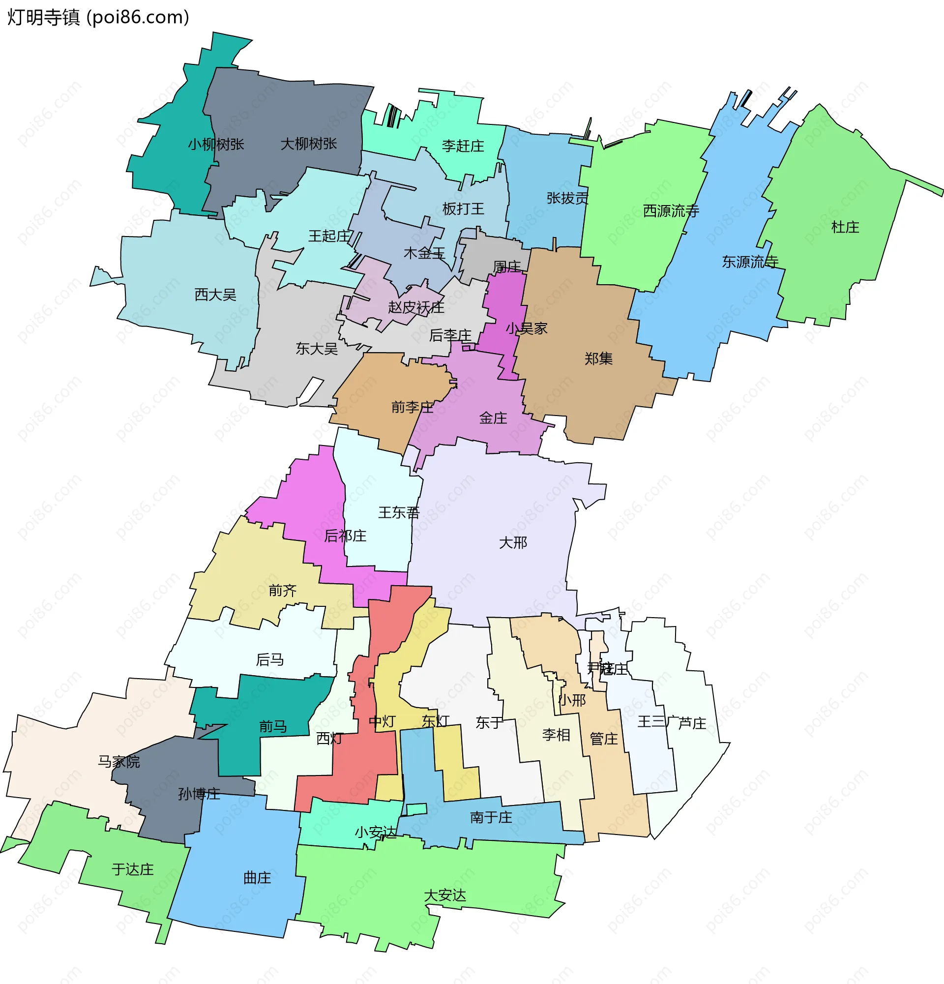 灯明寺镇边界地图(五级行政区划)