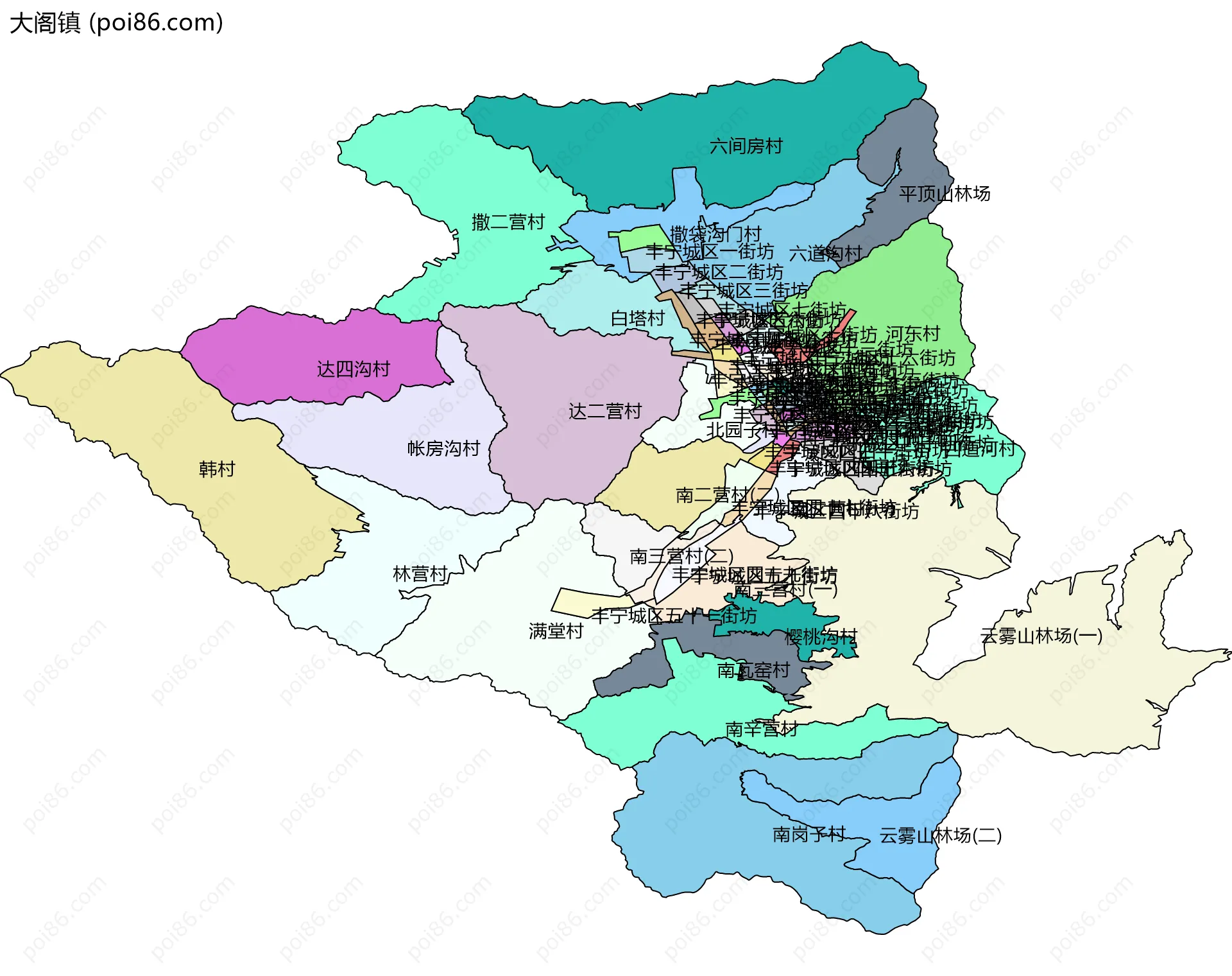 大阁镇边界地图(五级行政区划)