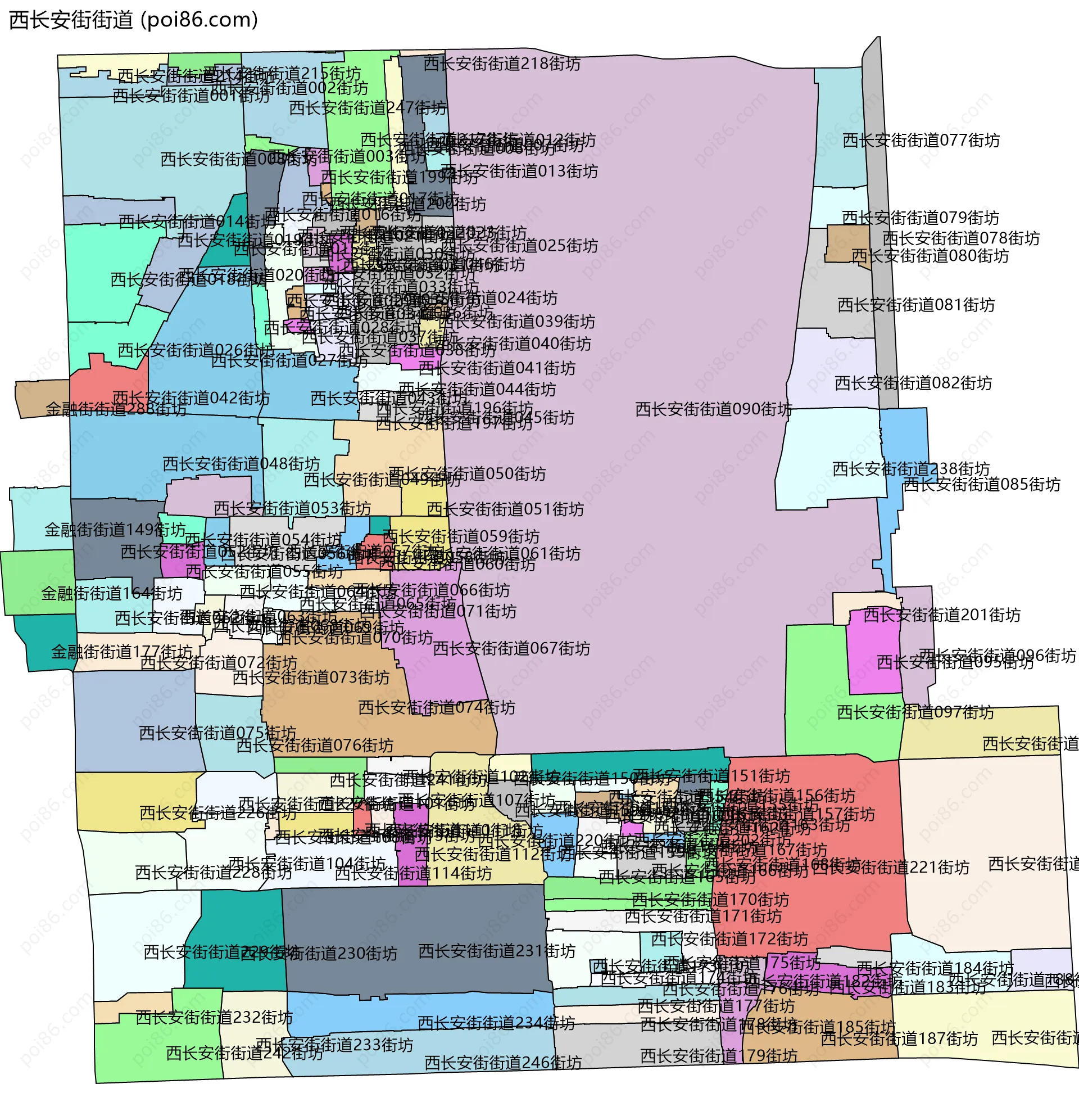 西长安街街道边界地图(五级行政区划)