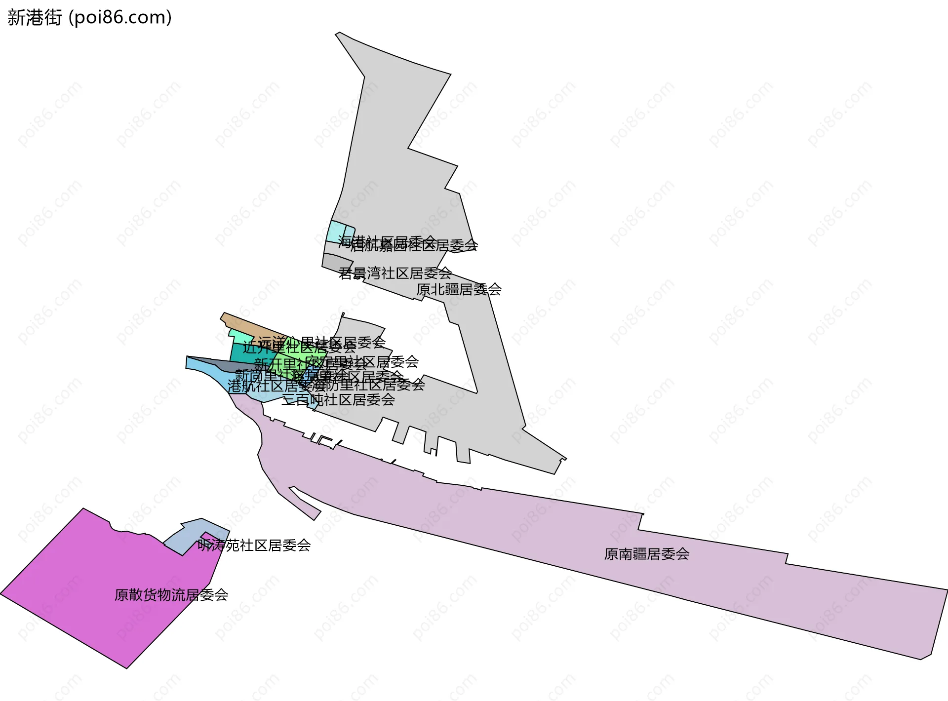 新港街边界地图(五级行政区划)