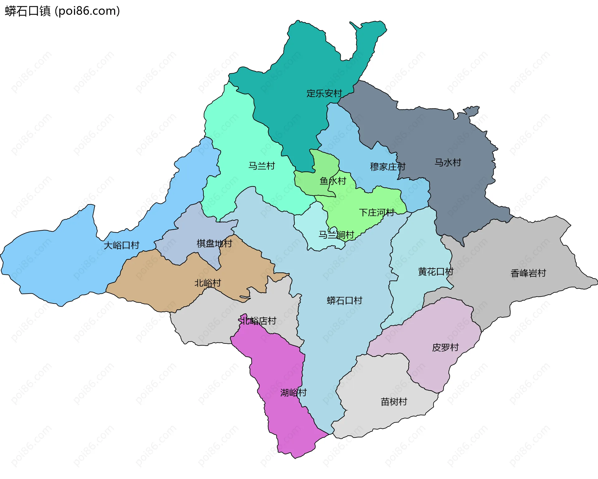 蟒石口镇边界地图(五级行政区划)