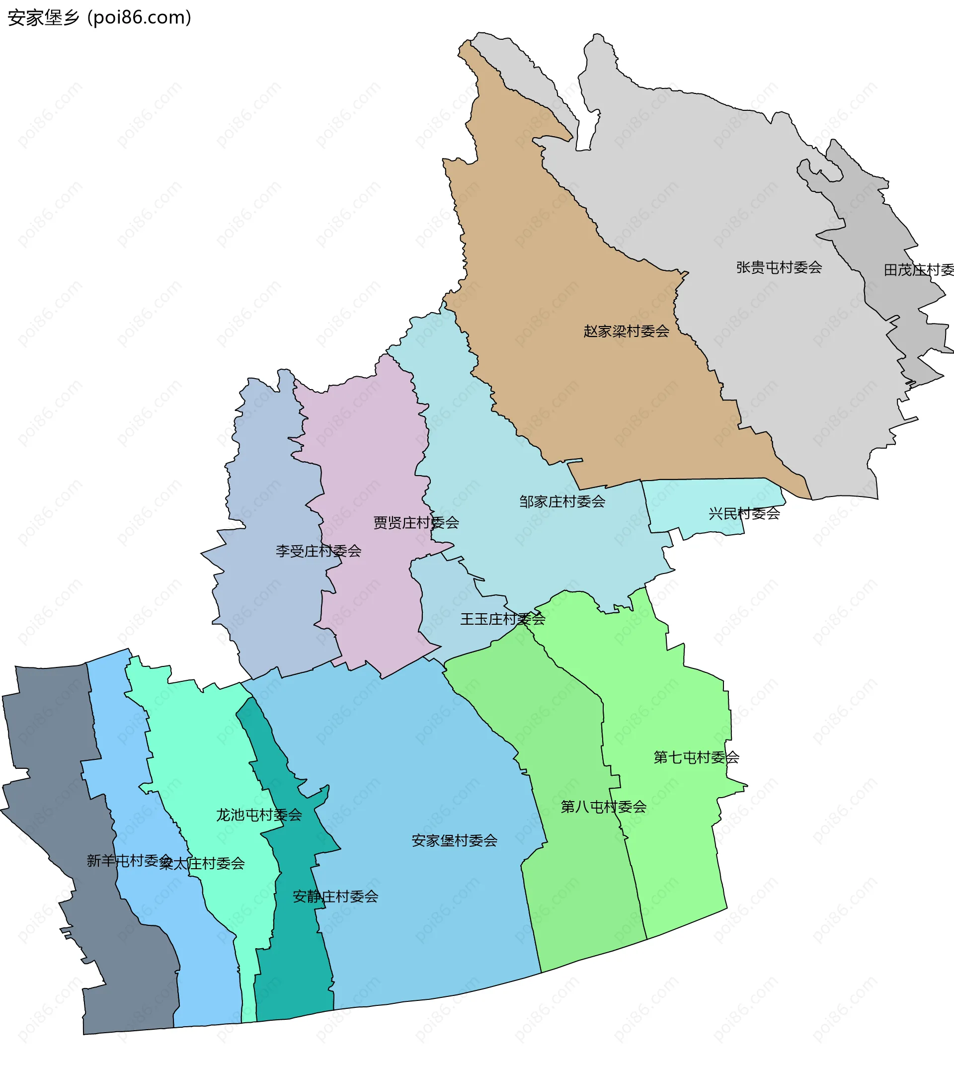 安家堡乡边界地图(五级行政区划)