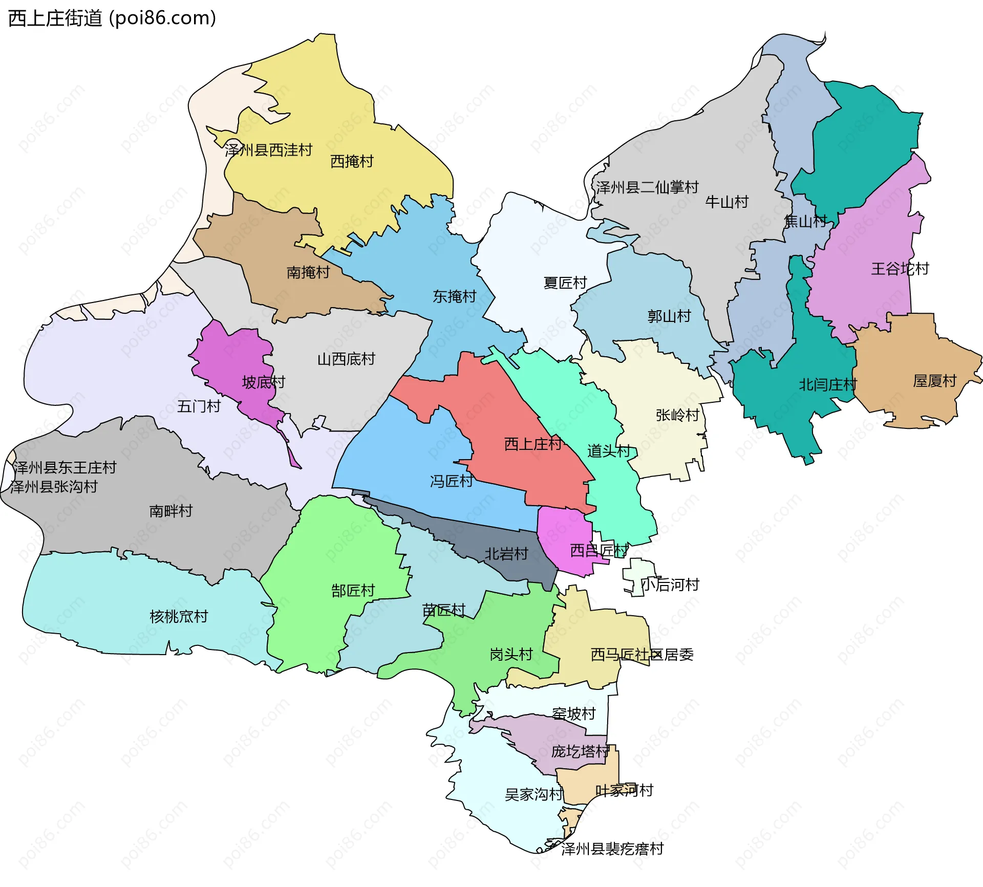 西上庄街道边界地图(五级行政区划)