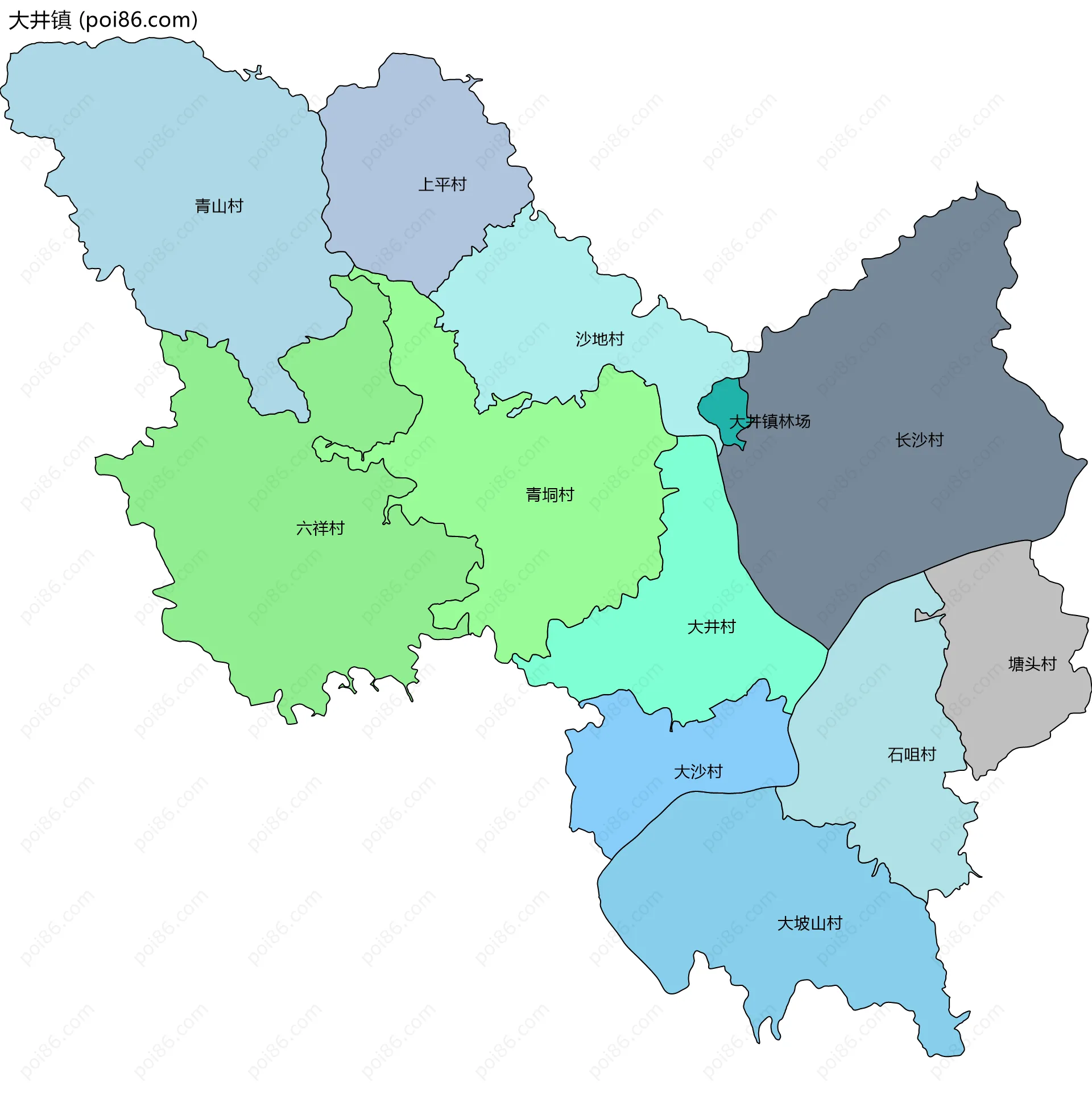 大井镇边界地图(五级行政区划)