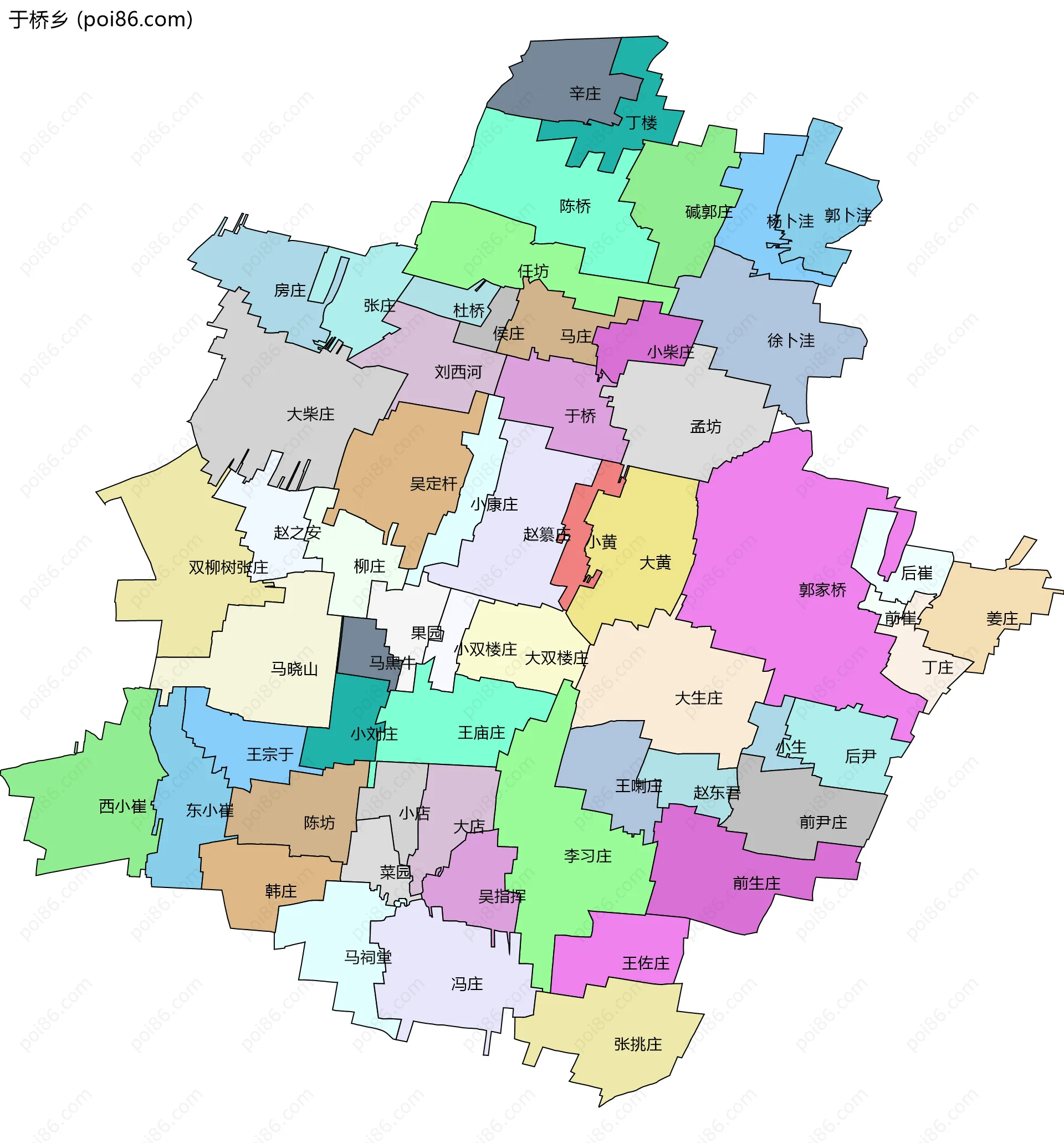 于桥乡边界地图(五级行政区划)