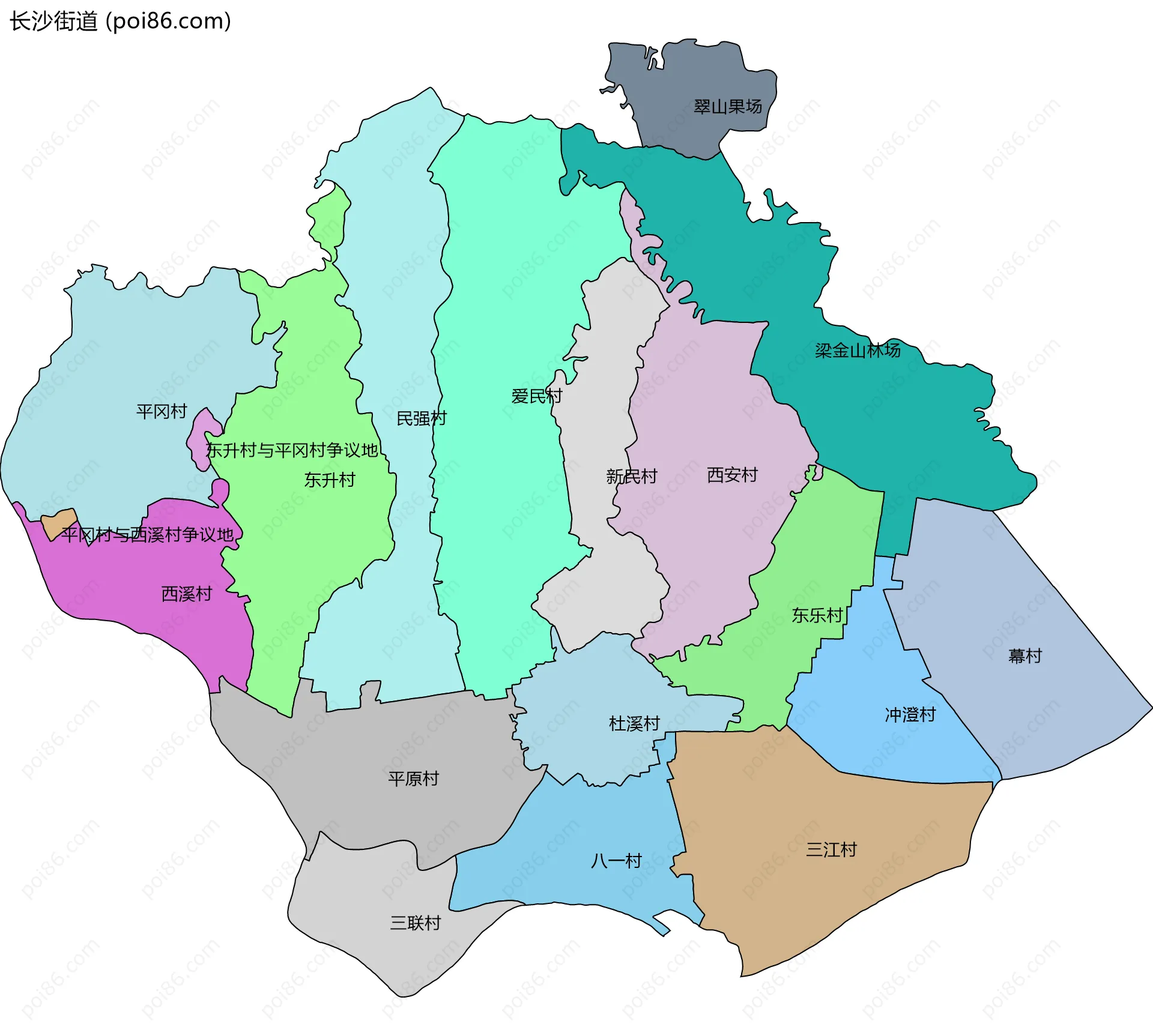 长沙街道边界地图(五级行政区划)