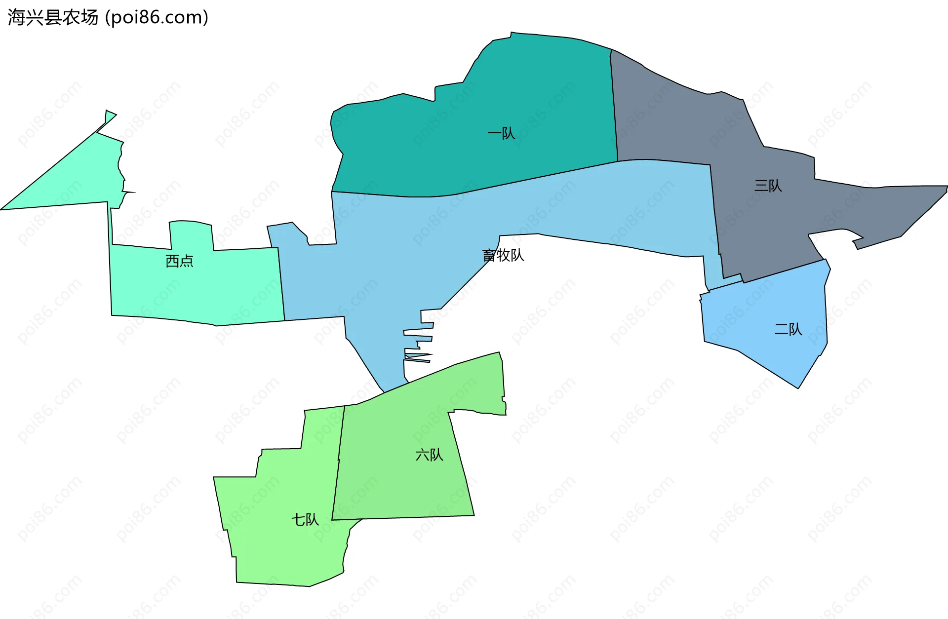 海兴县农场边界地图(五级行政区划)