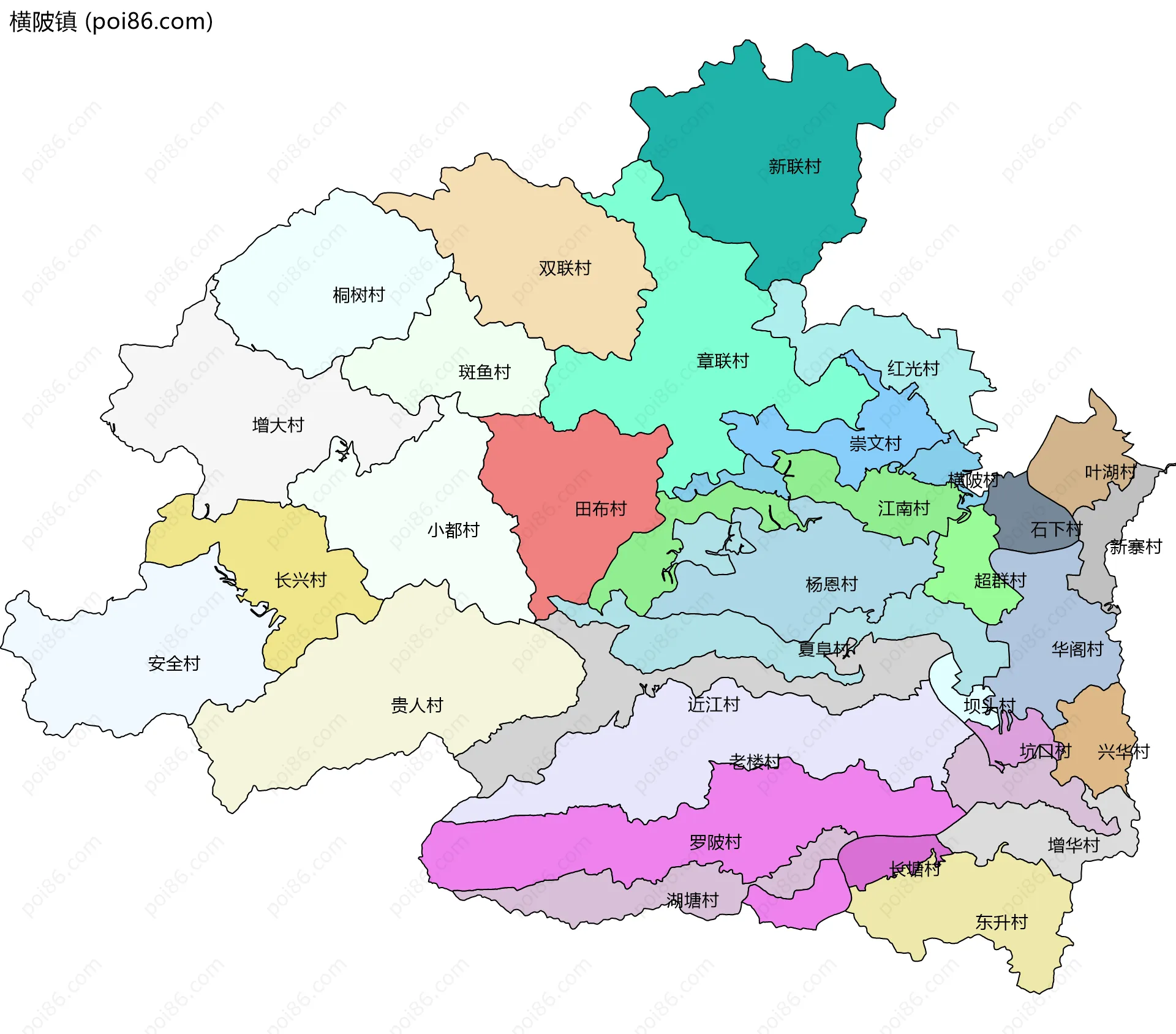 横陂镇边界地图(五级行政区划)