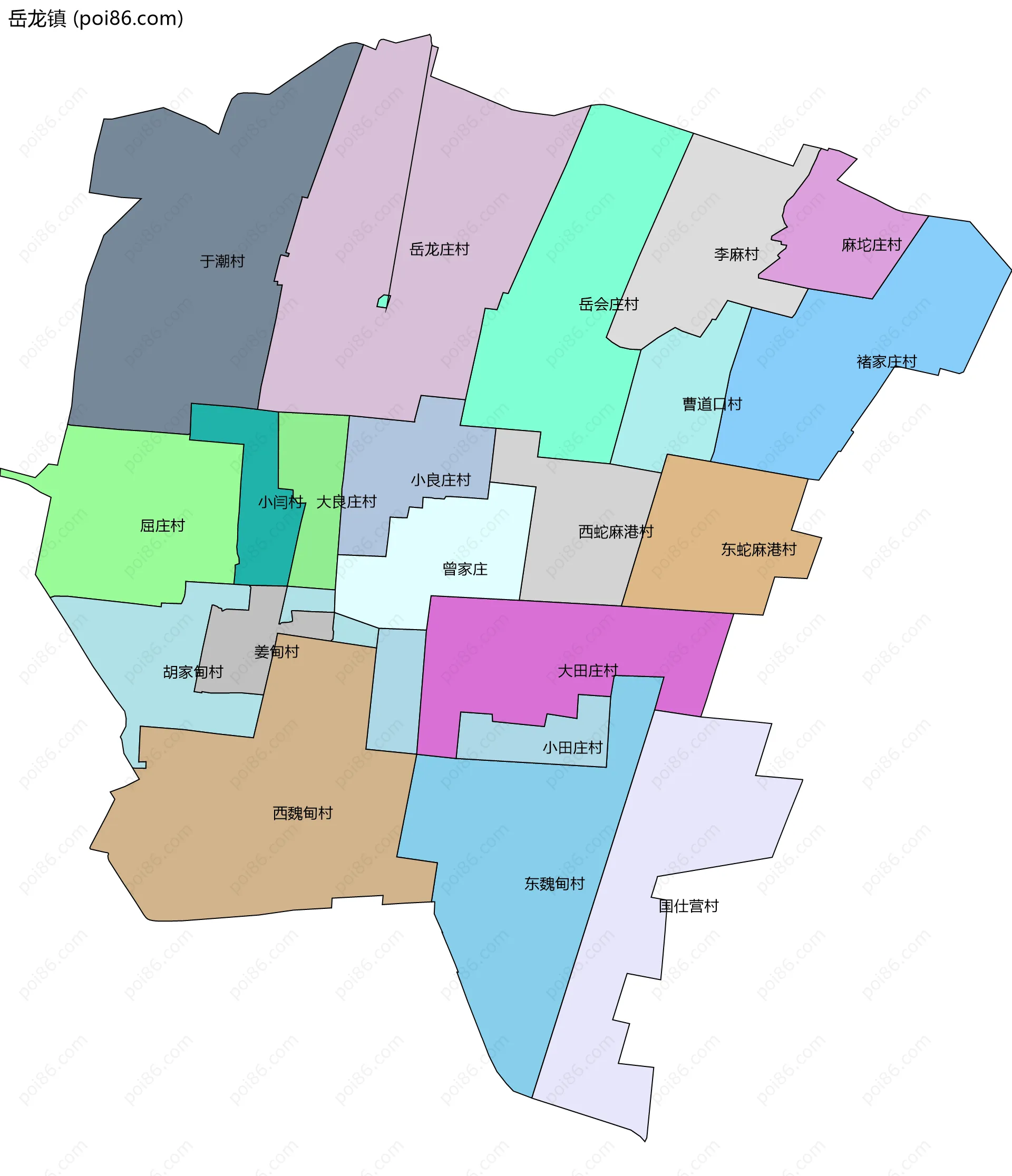 岳龙镇边界地图(五级行政区划)