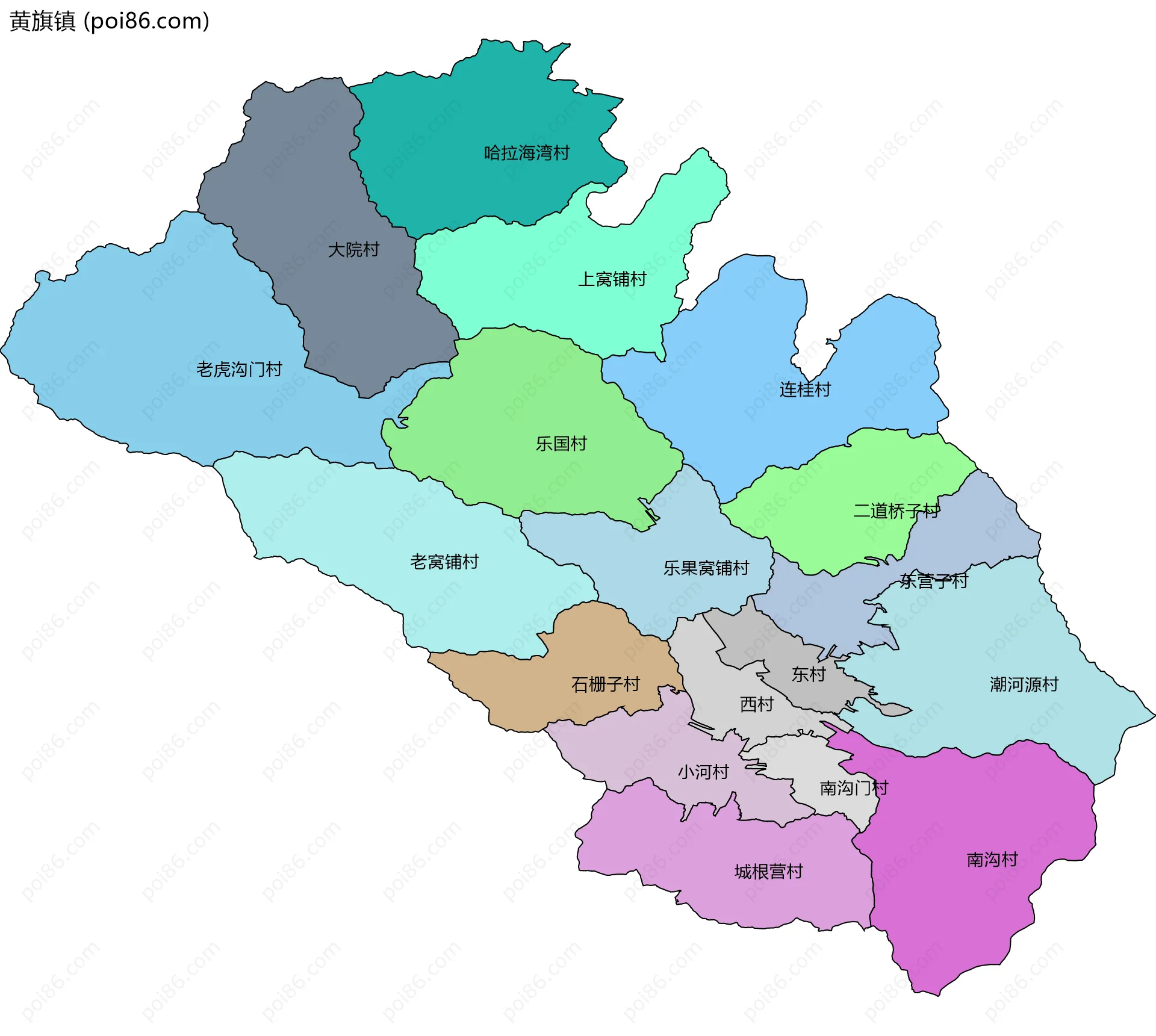 黄旗镇边界地图(五级行政区划)