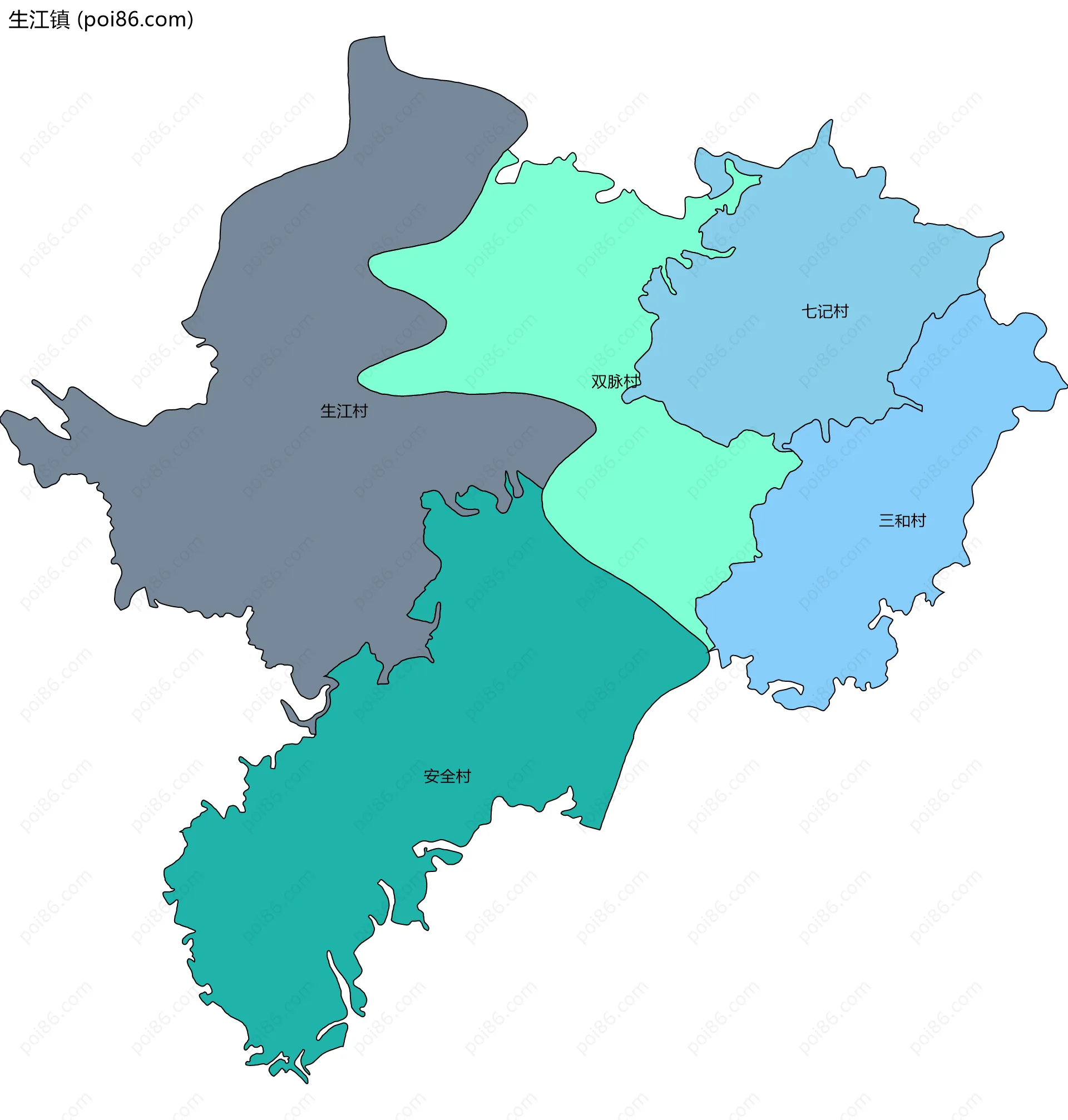生江镇边界地图(五级行政区划)