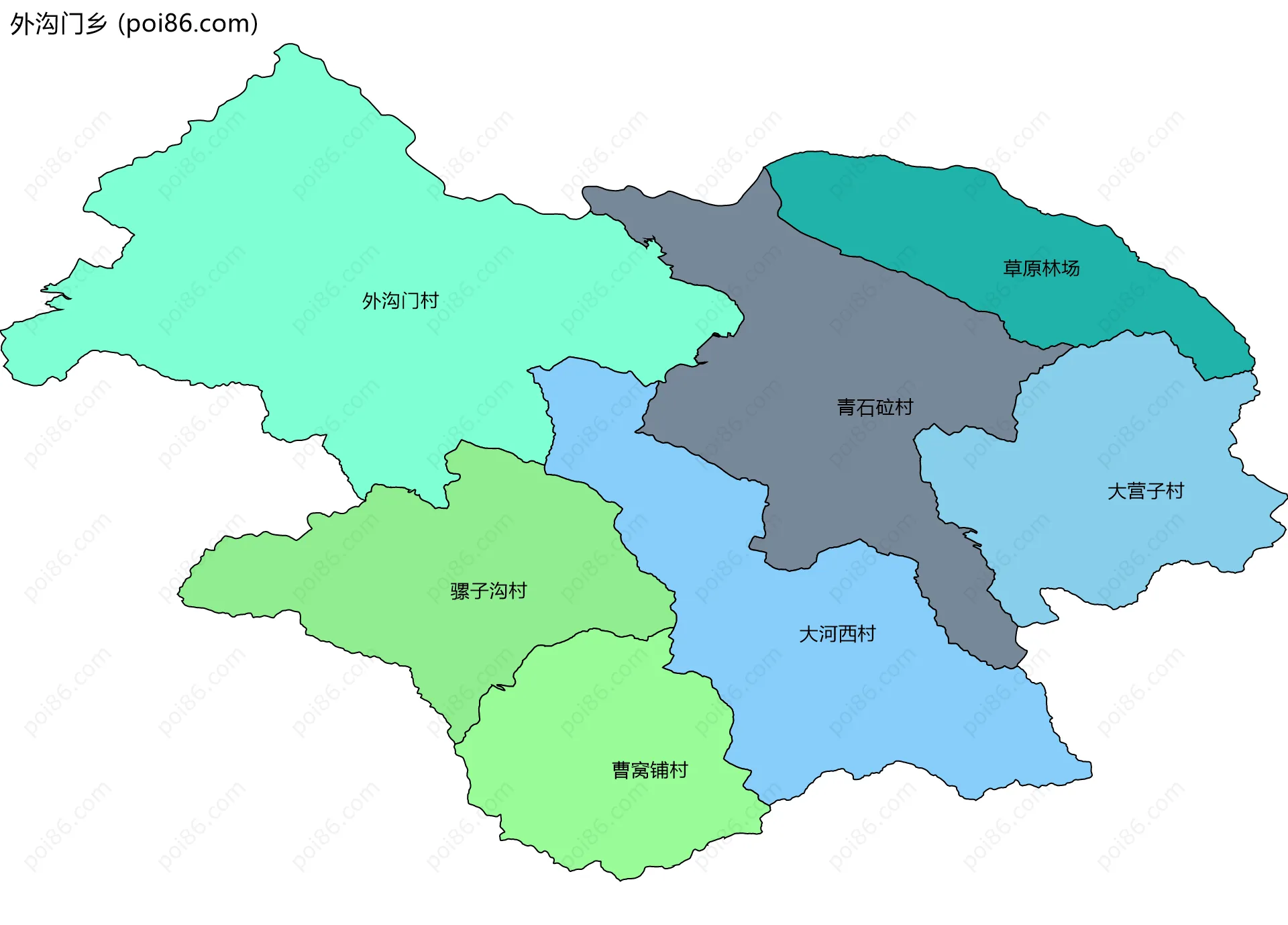 外沟门乡边界地图(五级行政区划)