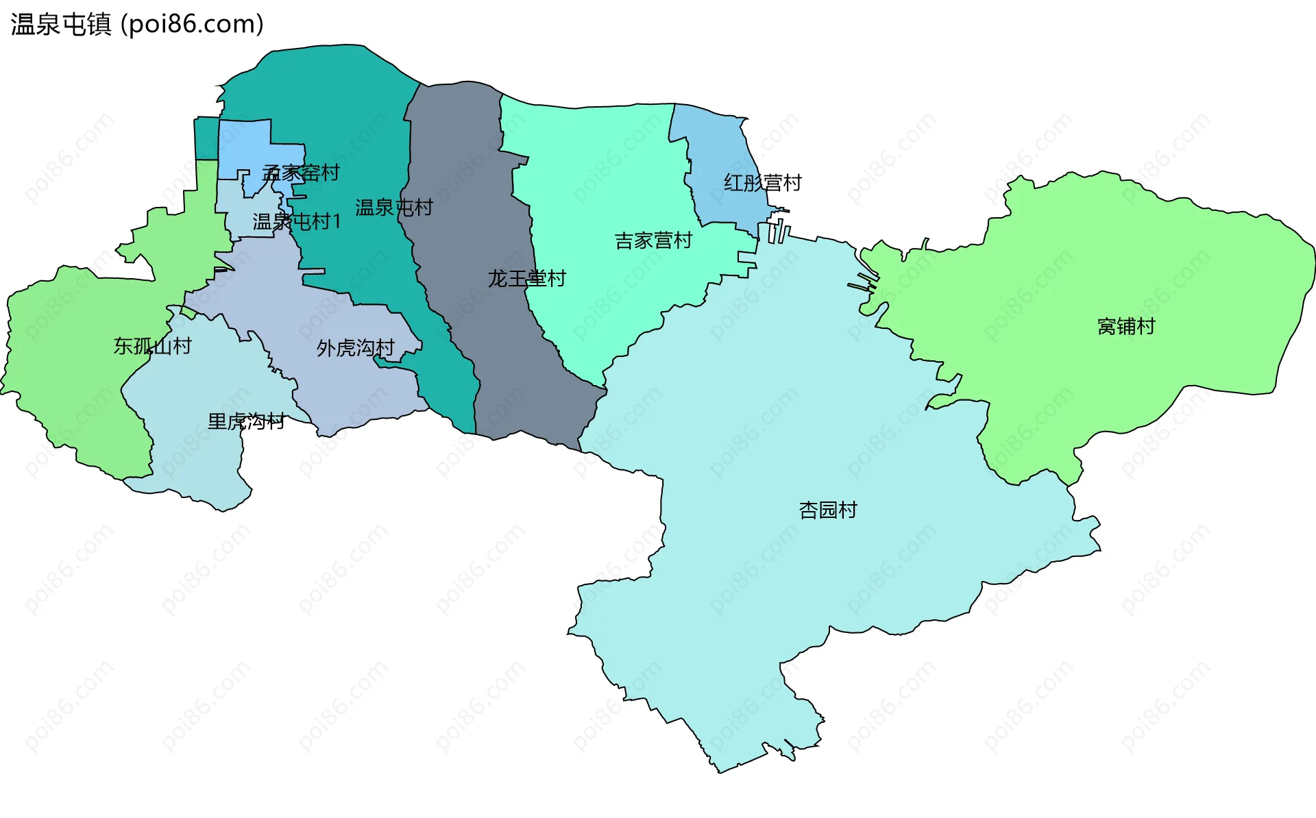 温泉屯镇边界地图(五级行政区划)